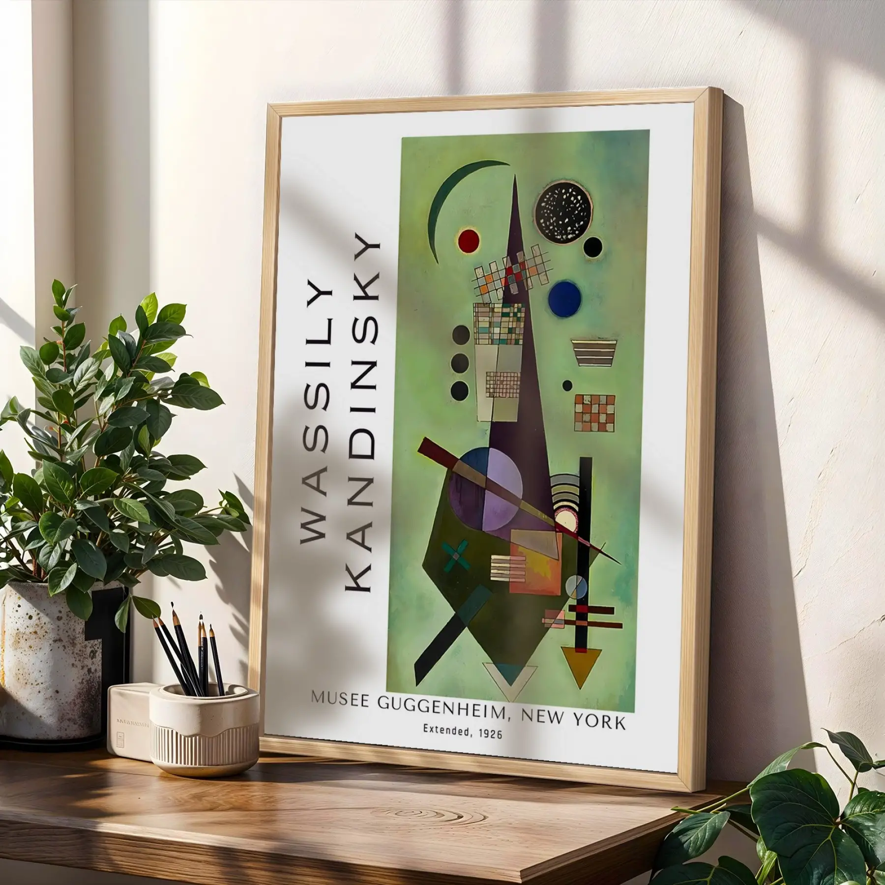 Kandinsky Soyut Geometrik Set Doğal Ahşap Çerçeveli 3lü Tablo Seti