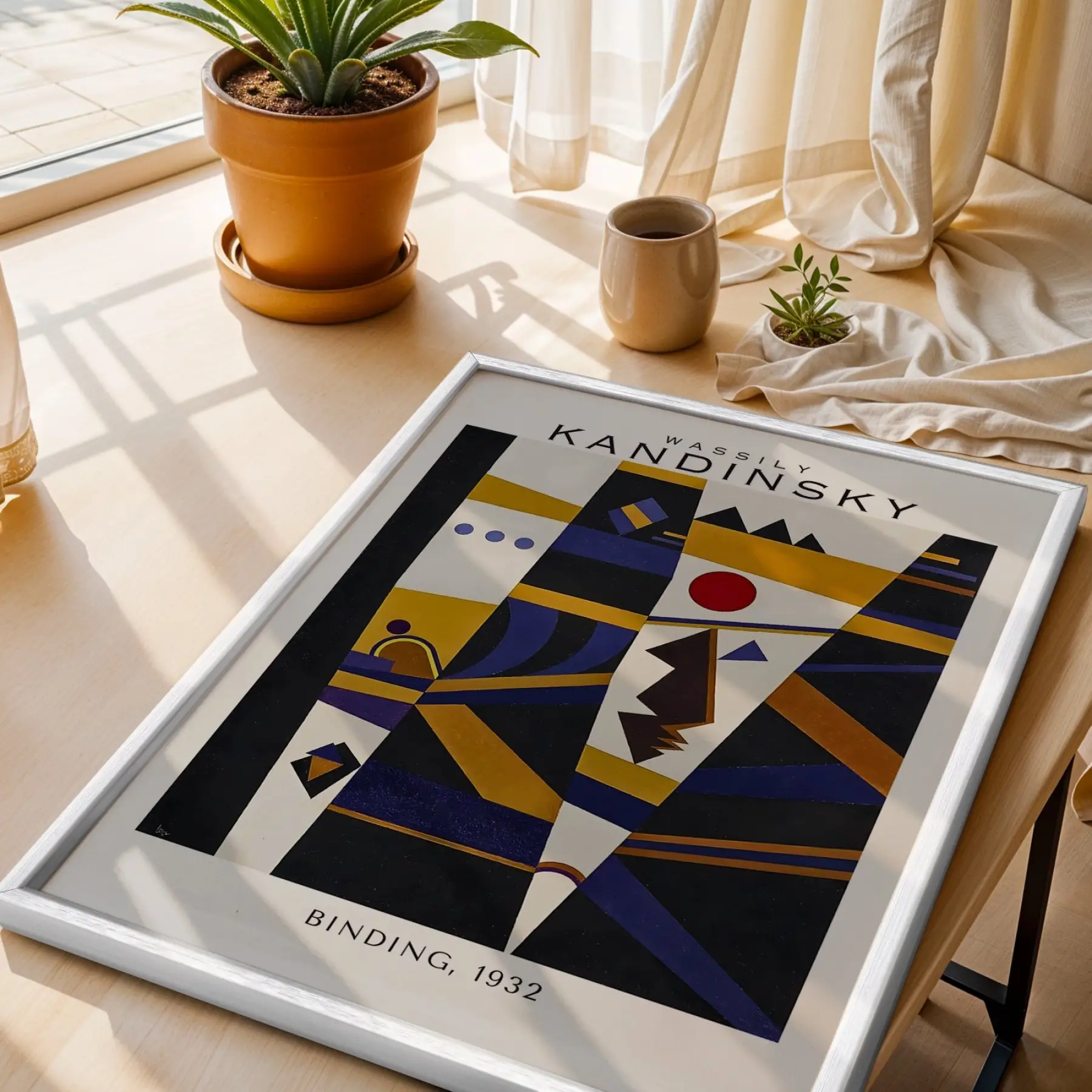 Kandinsky Soyut Geometrik Set Beyaz Çerçeveli 3lü Ahşap Tablo Seti