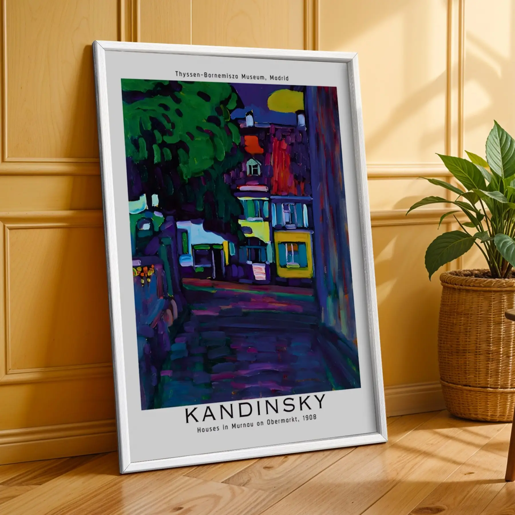 Kandinsky Soyut Geometrik Set Beyaz Çerçeveli 3lü Ahşap Tablo Seti