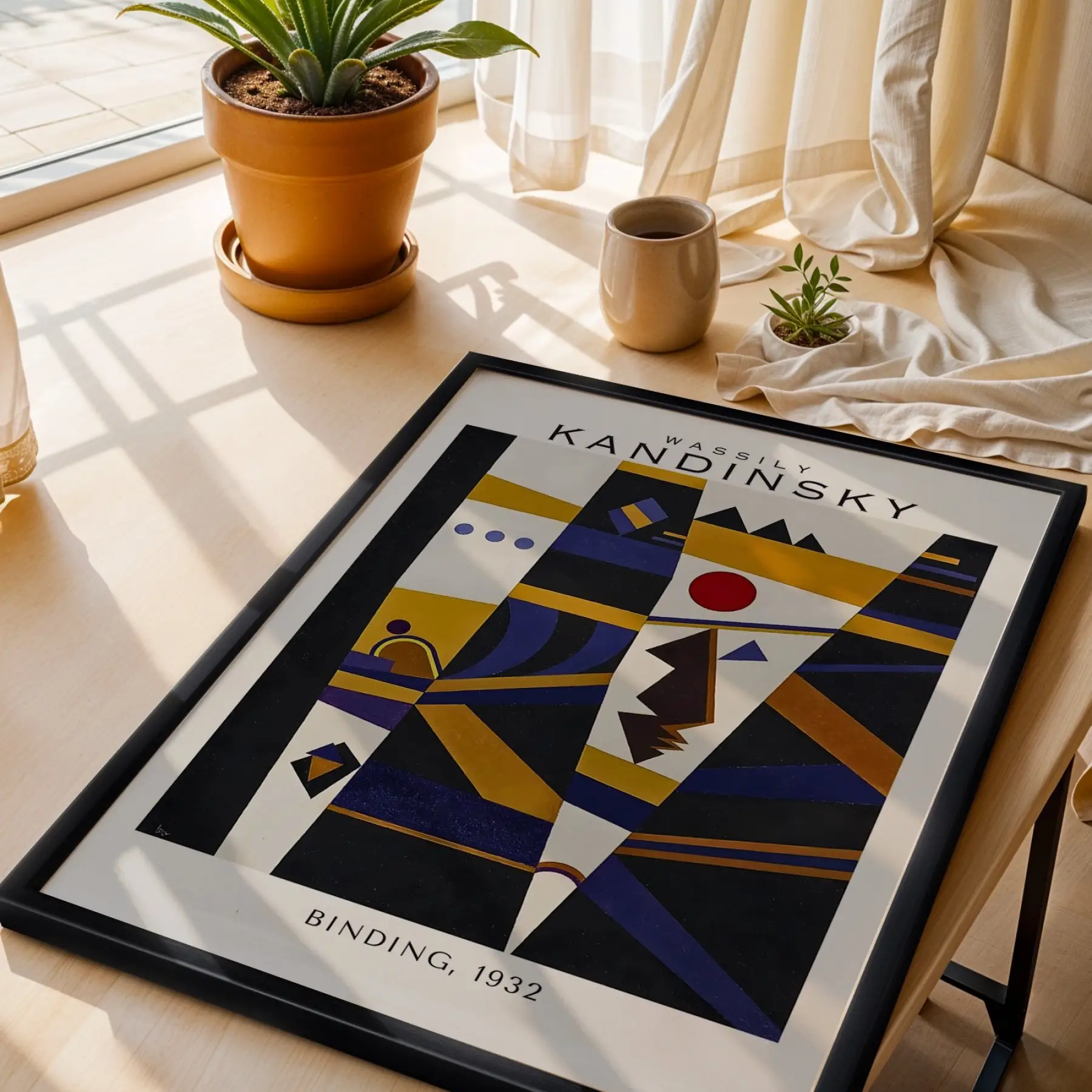 Kandinsky Soyut Geometrik Set Siyah Çerçeveli 3lü Ahşap Tablo Seti