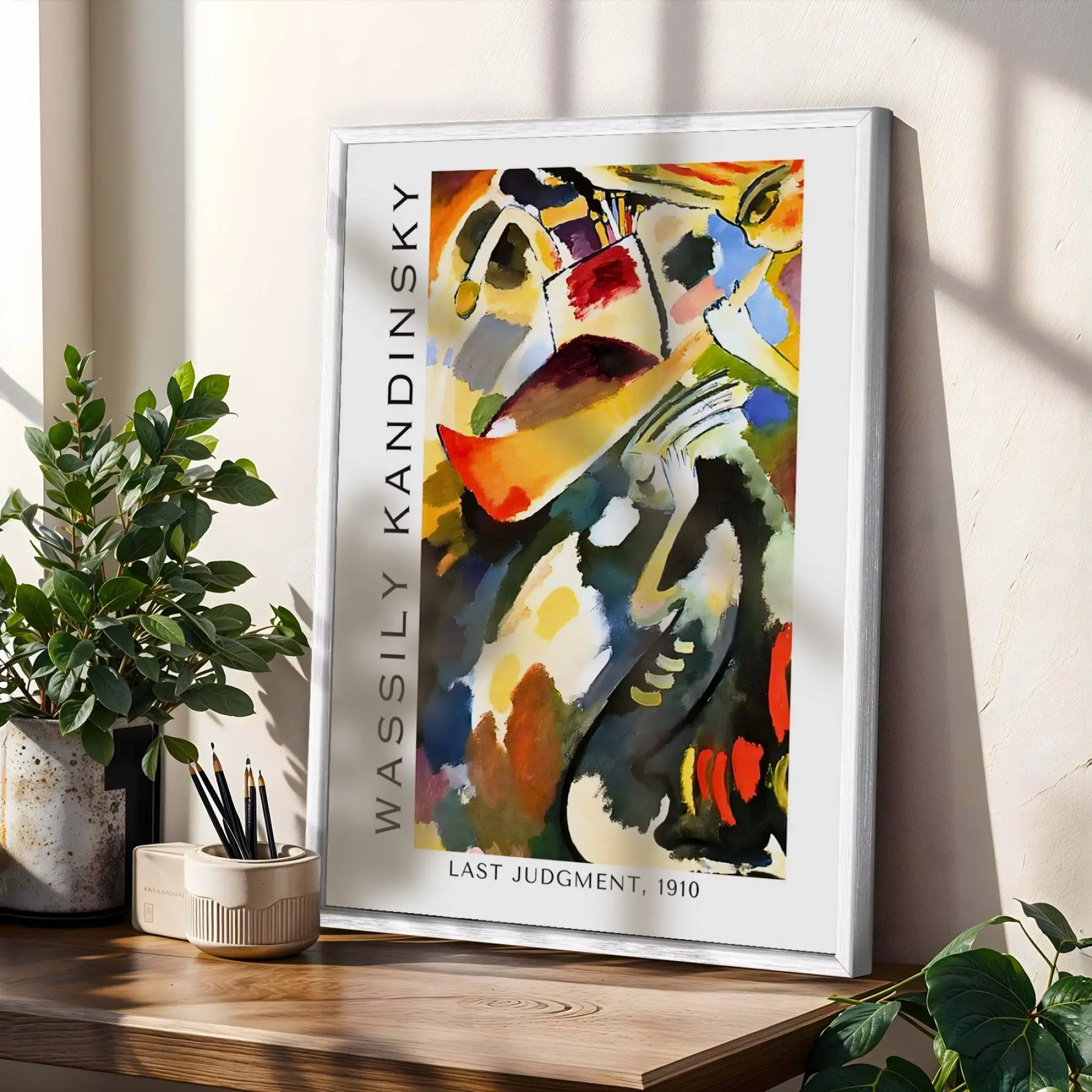 Kandinsky Eserleri Sanat Seti Beyaz Çerçeveli 3lü Ahşap Tablo Seti
