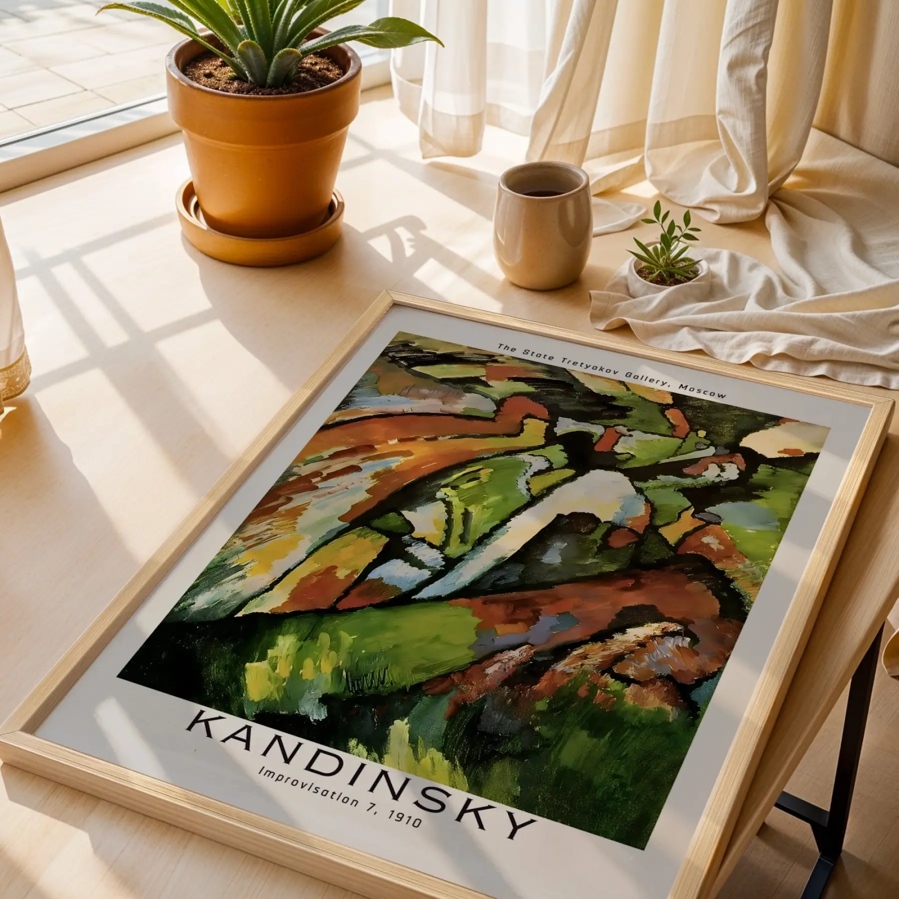 Kandinsky Soyut Sanat Koleksiyonu Doğal Ahşap Çerçeveli 3lü Tablo Seti