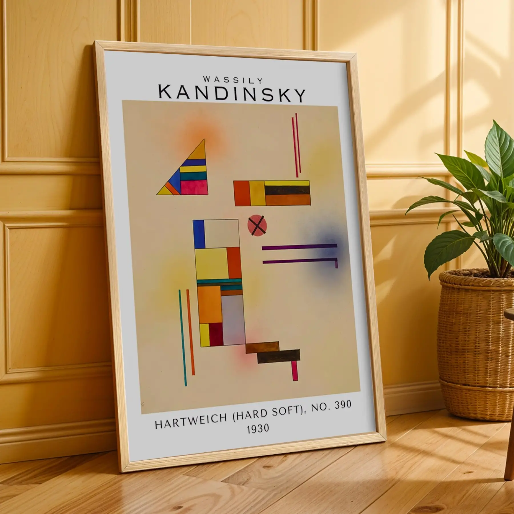 Kandinsky Soyut Sanat Koleksiyonu Doğal Ahşap Çerçeveli 3lü Tablo Seti