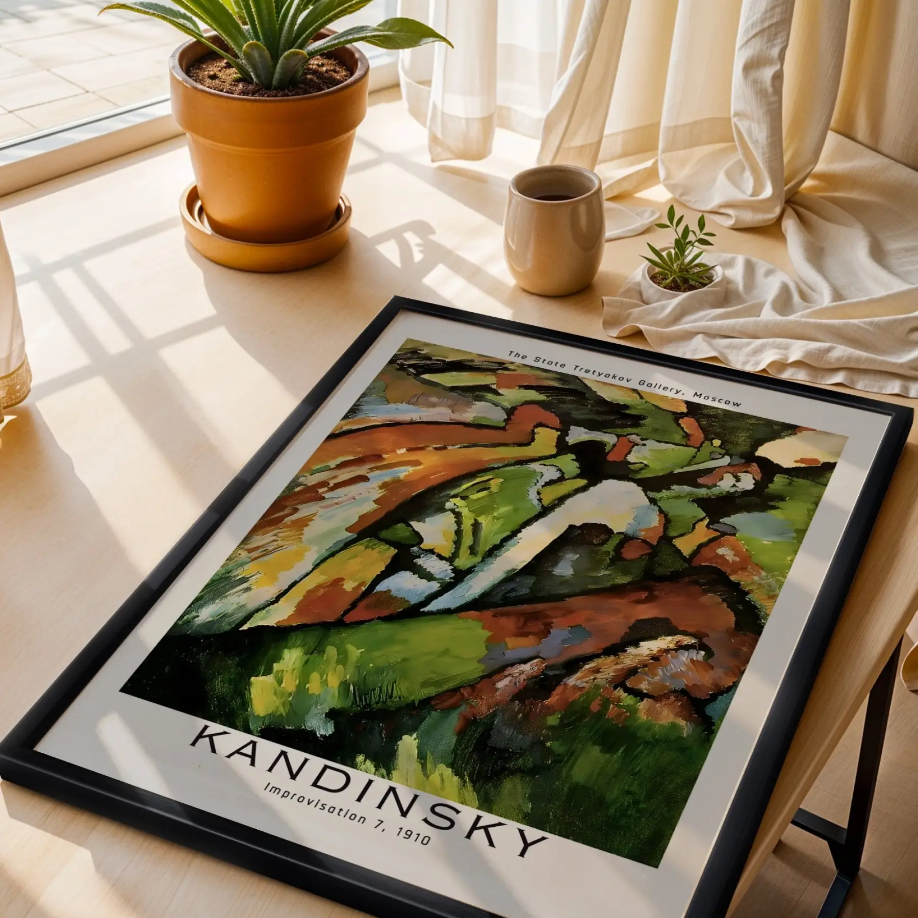 Kandinsky Soyut Sanat Koleksiyonu Siyah Çerçeveli 3lü Ahşap Tablo Seti