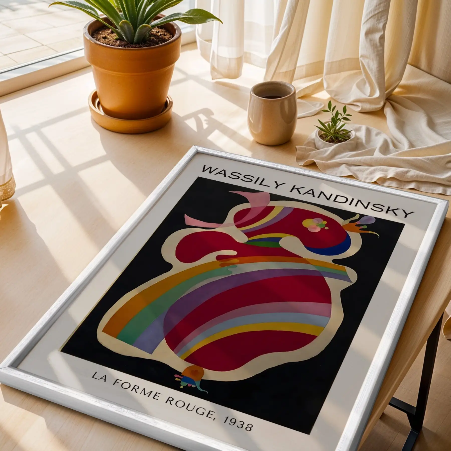 Kandinsky Soyut Renk Kompozisyonları Beyaz Çerçeveli 3lü Ahşap Tablo Seti