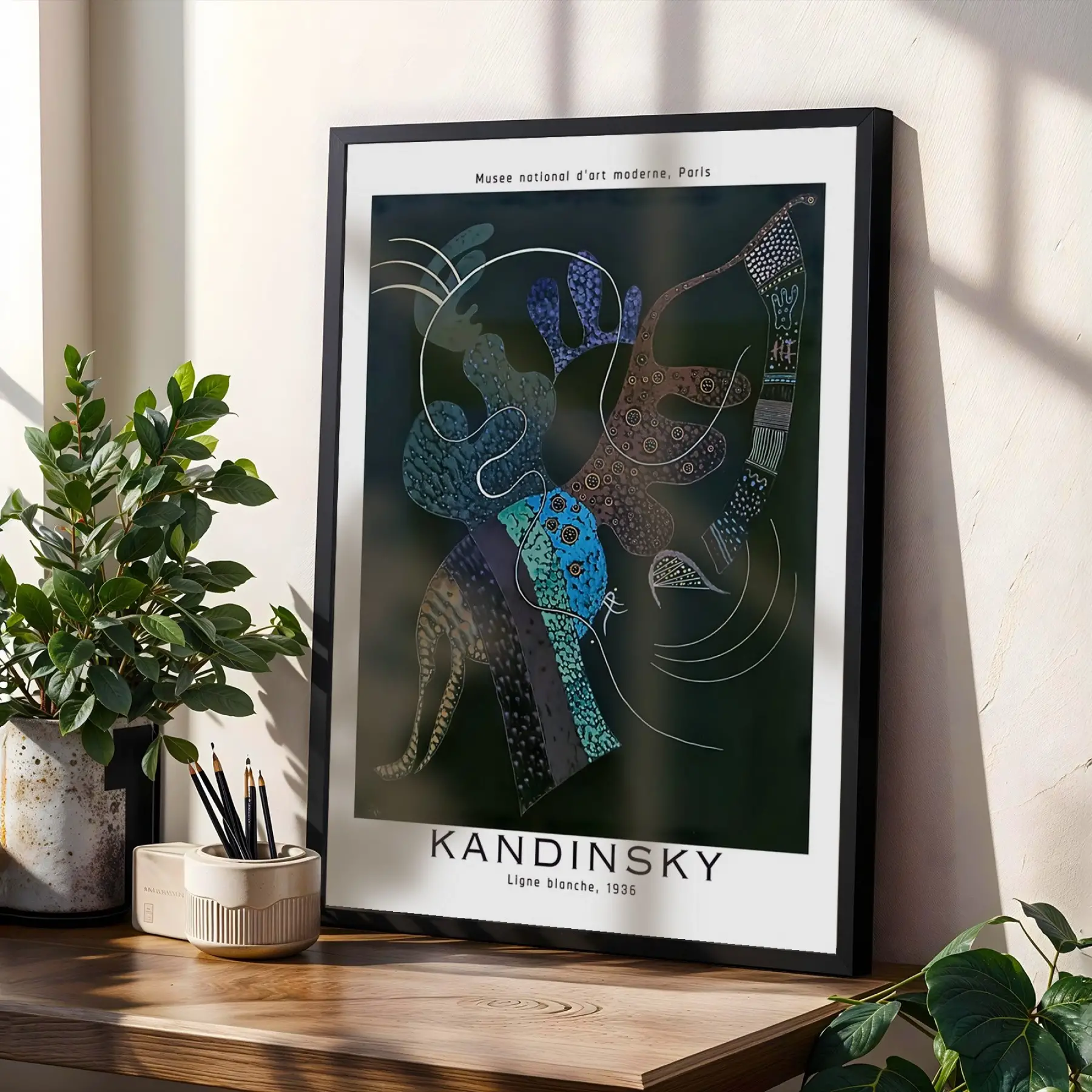 Kandinsky Soyut Renk Kompozisyonları Siyah Çerçeveli 3lü Ahşap Tablo Seti