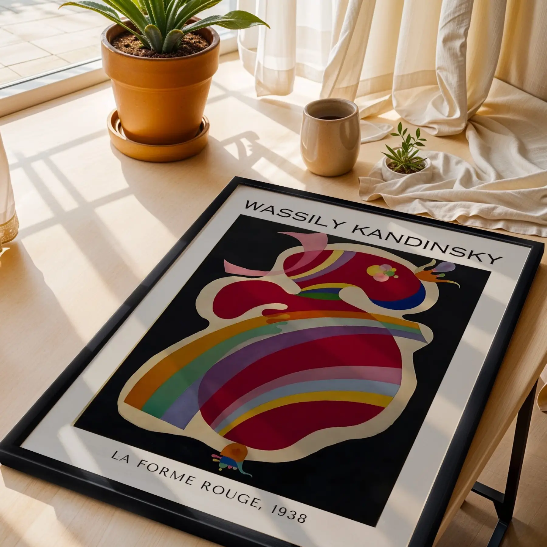 Kandinsky Soyut Renk Kompozisyonları Siyah Çerçeveli 3lü Ahşap Tablo Seti