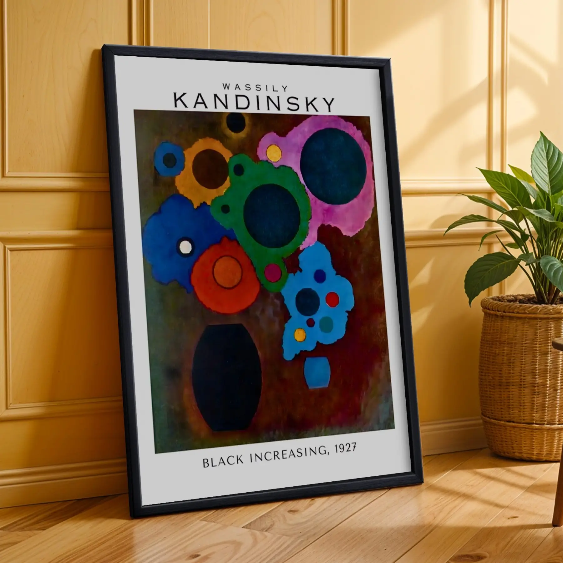 Kandinsky Soyut Renk Kompozisyonları Siyah Çerçeveli 3lü Ahşap Tablo Seti