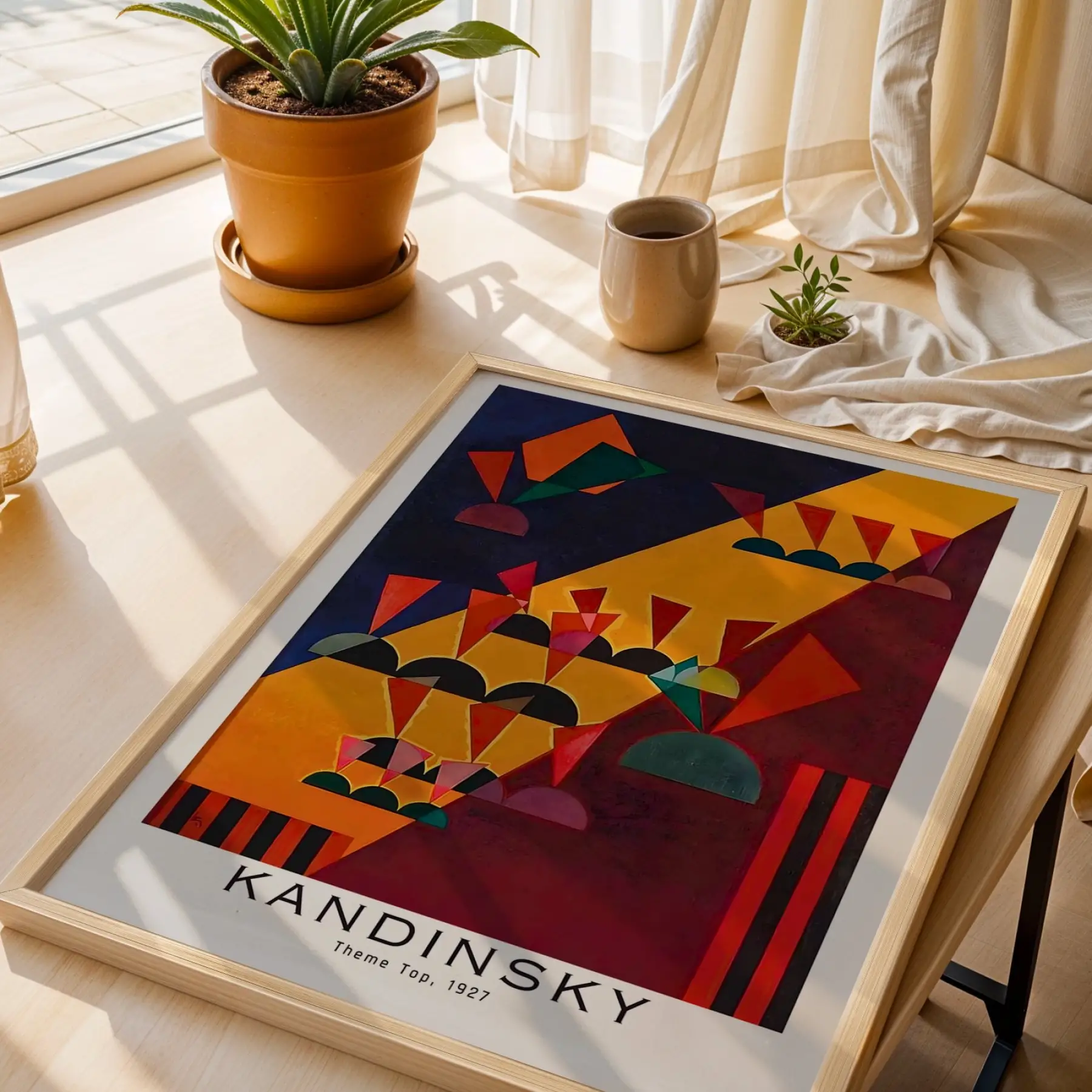 Kandinsky Sanat Seçkisi Doğal Ahşap Çerçeveli 3lü Tablo Seti