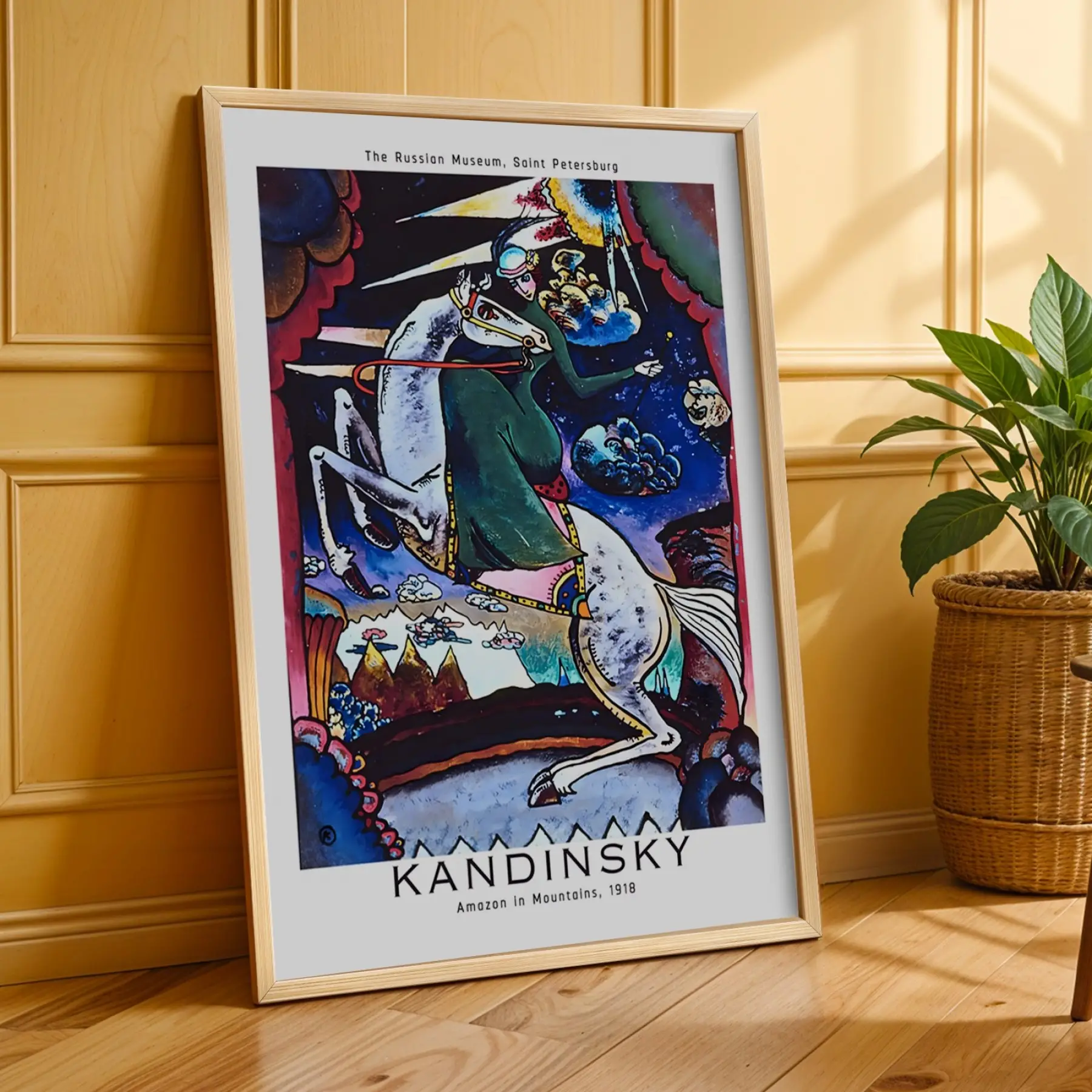Kandinsky Soyut Dinamik Kompozisyonlar Doğal Ahşap Çerçeveli 3lü Tablo Seti
