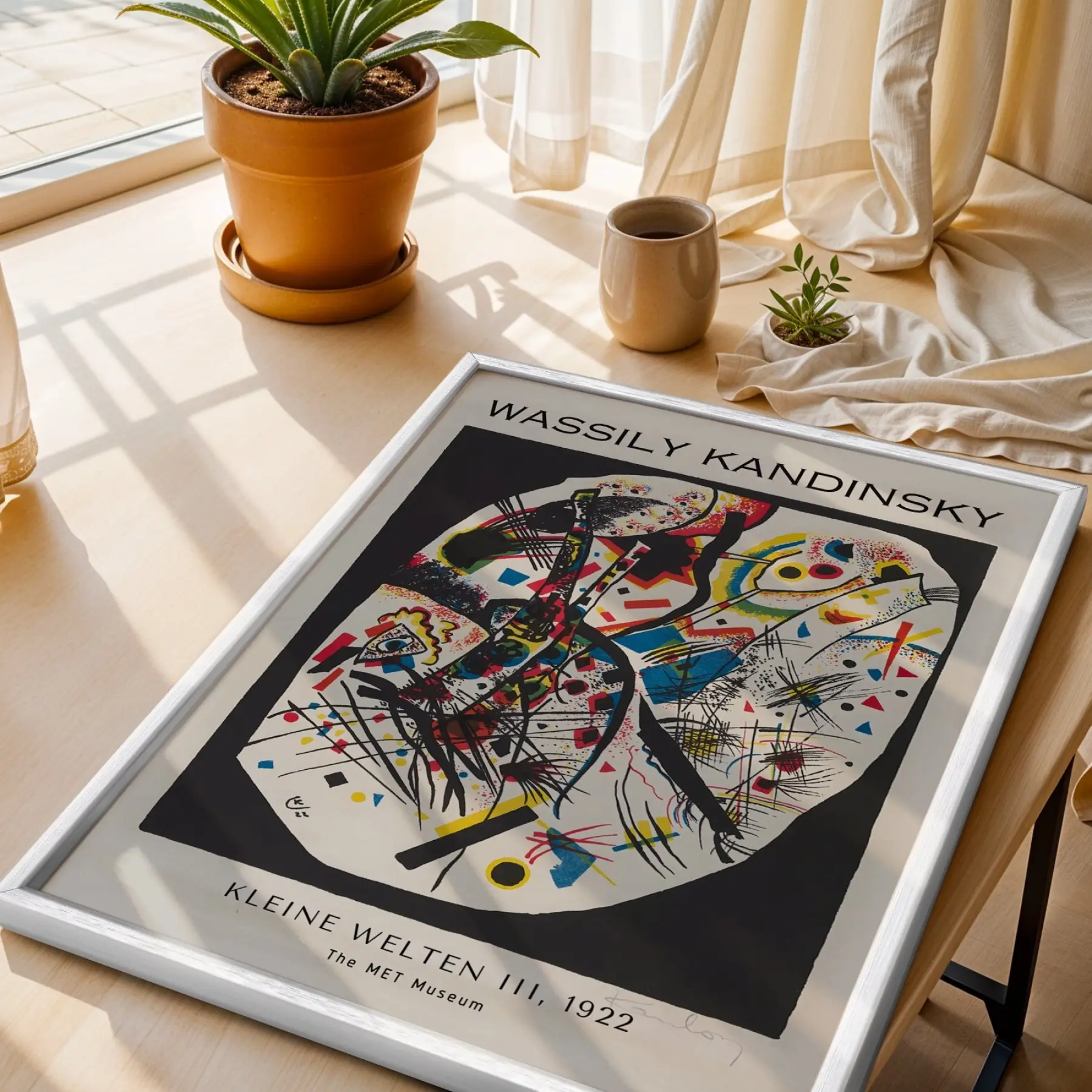 Kandinsky Soyut Dinamik Kompozisyonlar Beyaz Çerçeveli 3lü Ahşap Tablo Seti
