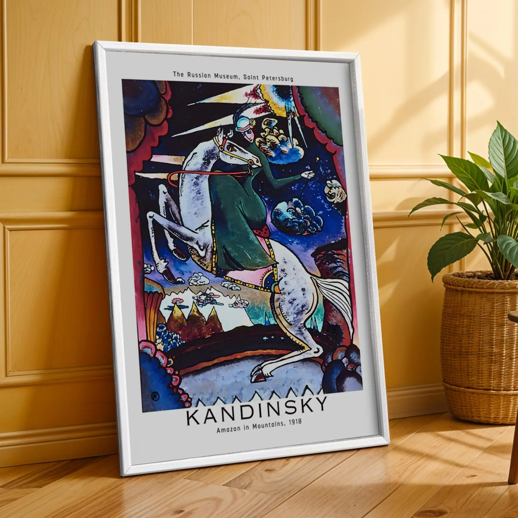 Kandinsky Soyut Dinamik Kompozisyonlar Beyaz Çerçeveli 3lü Ahşap Tablo Seti