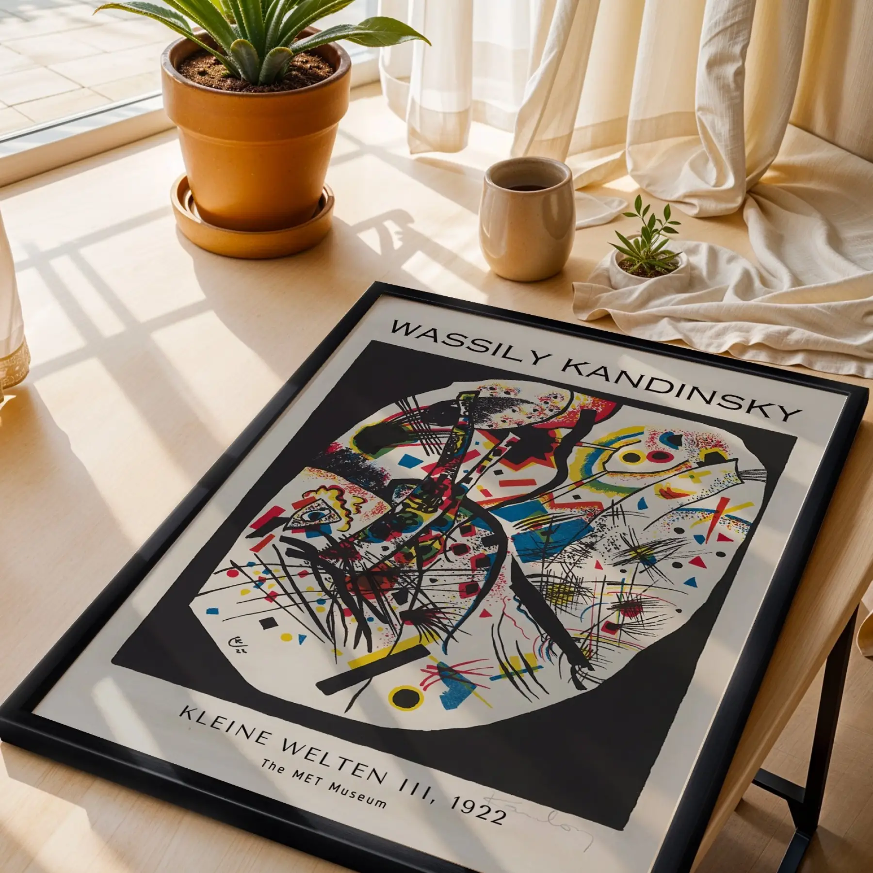 Kandinsky Soyut Dinamik Kompozisyonlar Siyah Çerçeveli 3lü Ahşap Tablo Seti