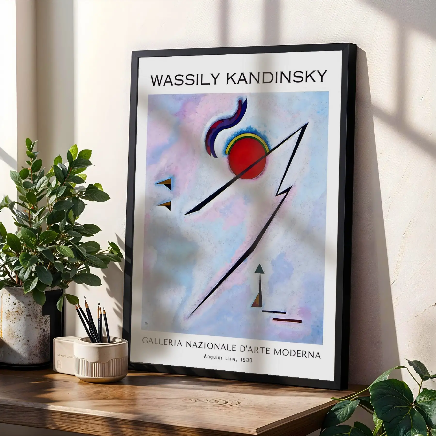 Kandinsky Soyut Dinamik Kompozisyonlar Siyah Çerçeveli 3lü Ahşap Tablo Seti