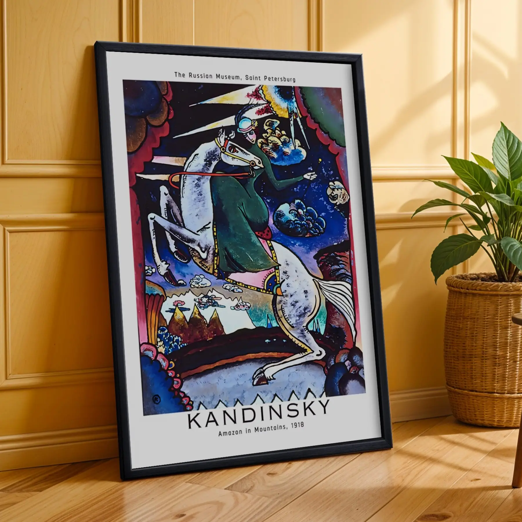 Kandinsky Soyut Dinamik Kompozisyonlar Siyah Çerçeveli 3lü Ahşap Tablo Seti