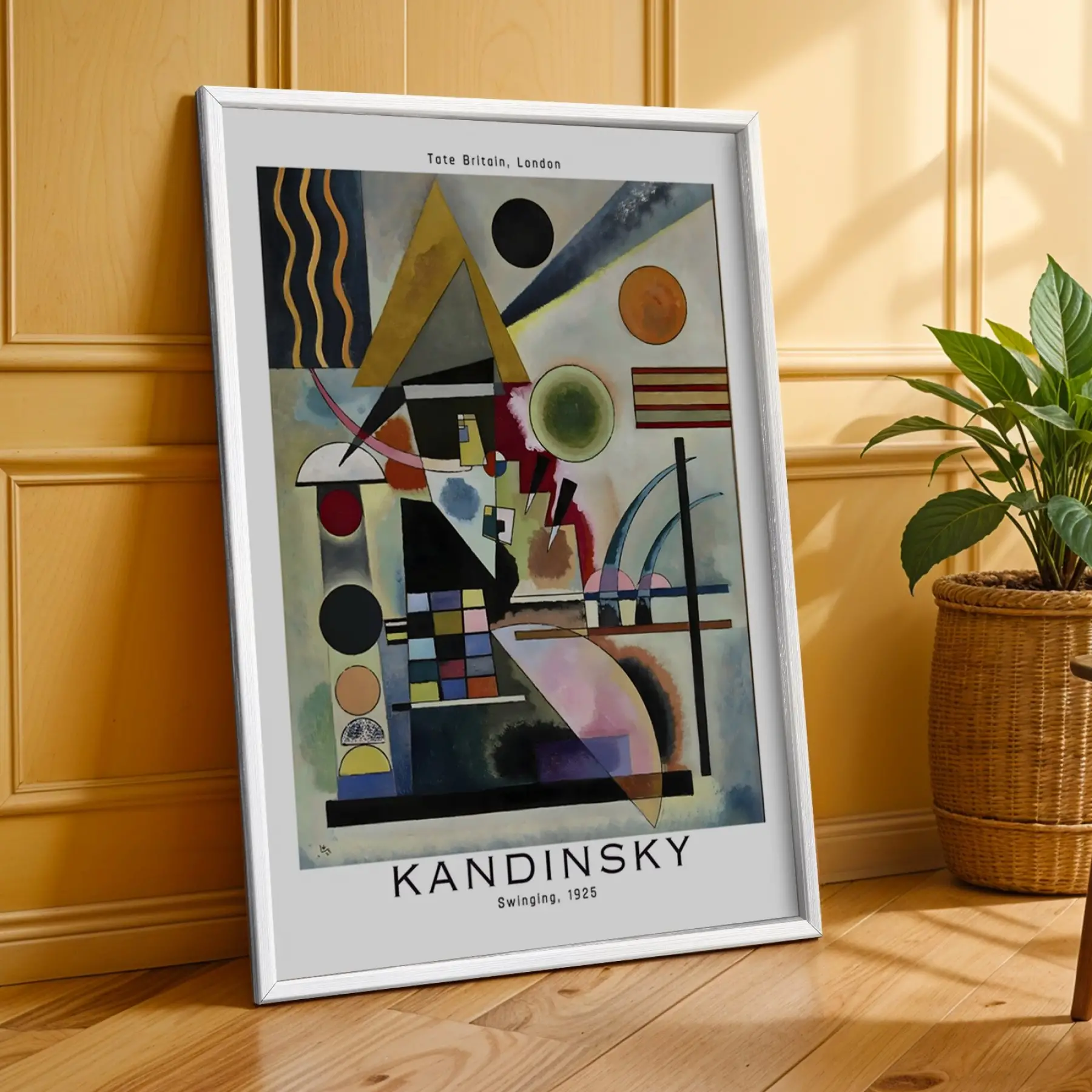 Kandinsky Renkli Soyut Kompozisyonlar Beyaz Çerçeveli 3lü Ahşap Tablo Seti
