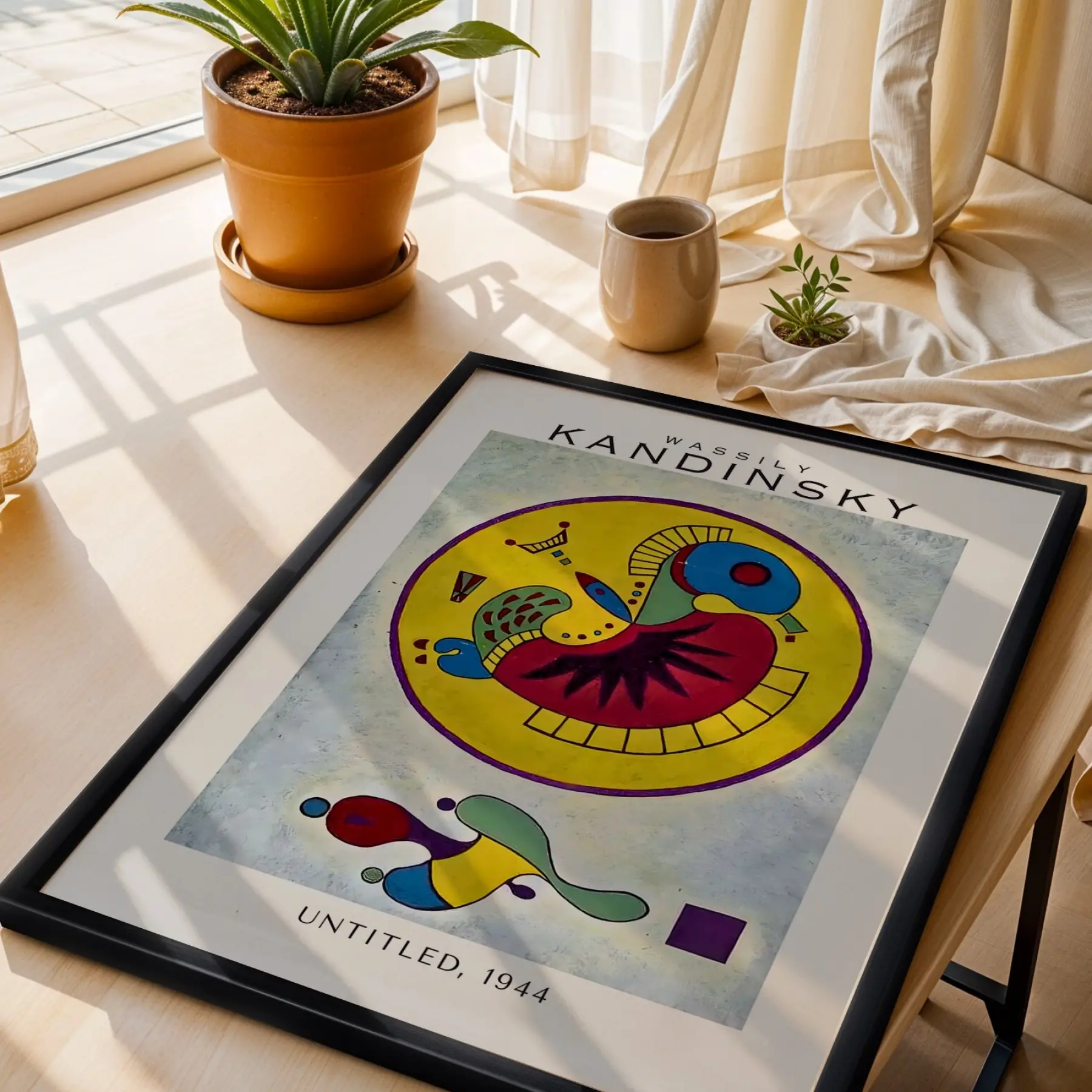 Kandinsky Renkli Soyut Kompozisyonlar Siyah Çerçeveli 3lü Ahşap Tablo Seti