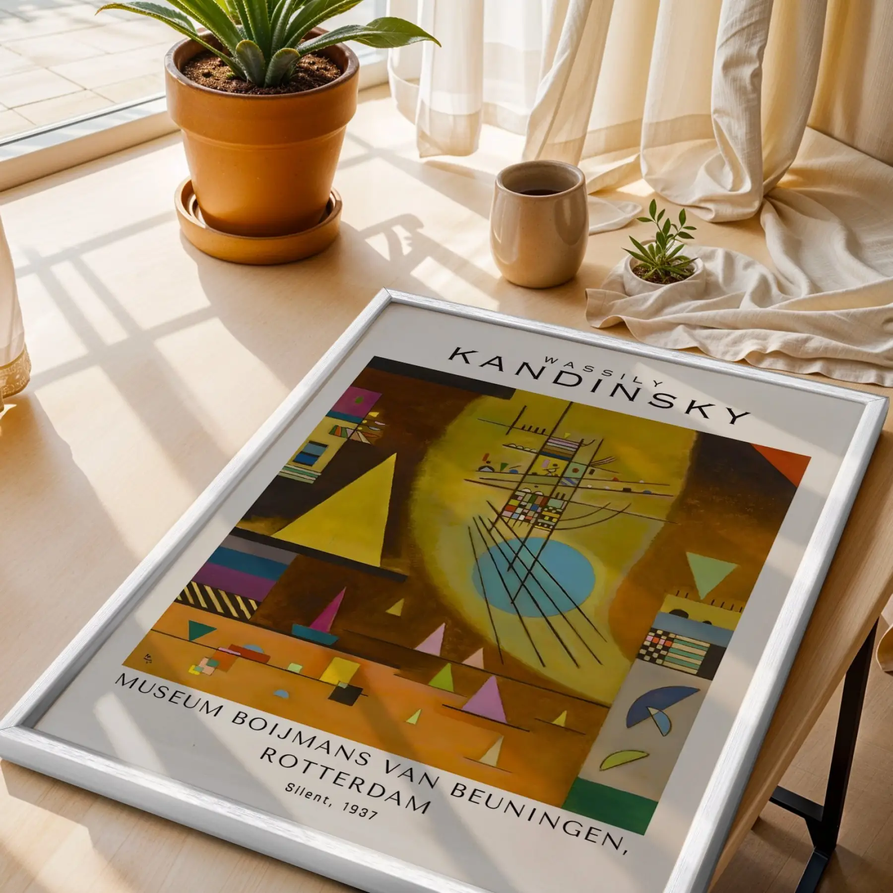 Kandinsky Soyut Duvar Sanatı Beyaz Çerçeveli 3lü Ahşap Tablo Seti