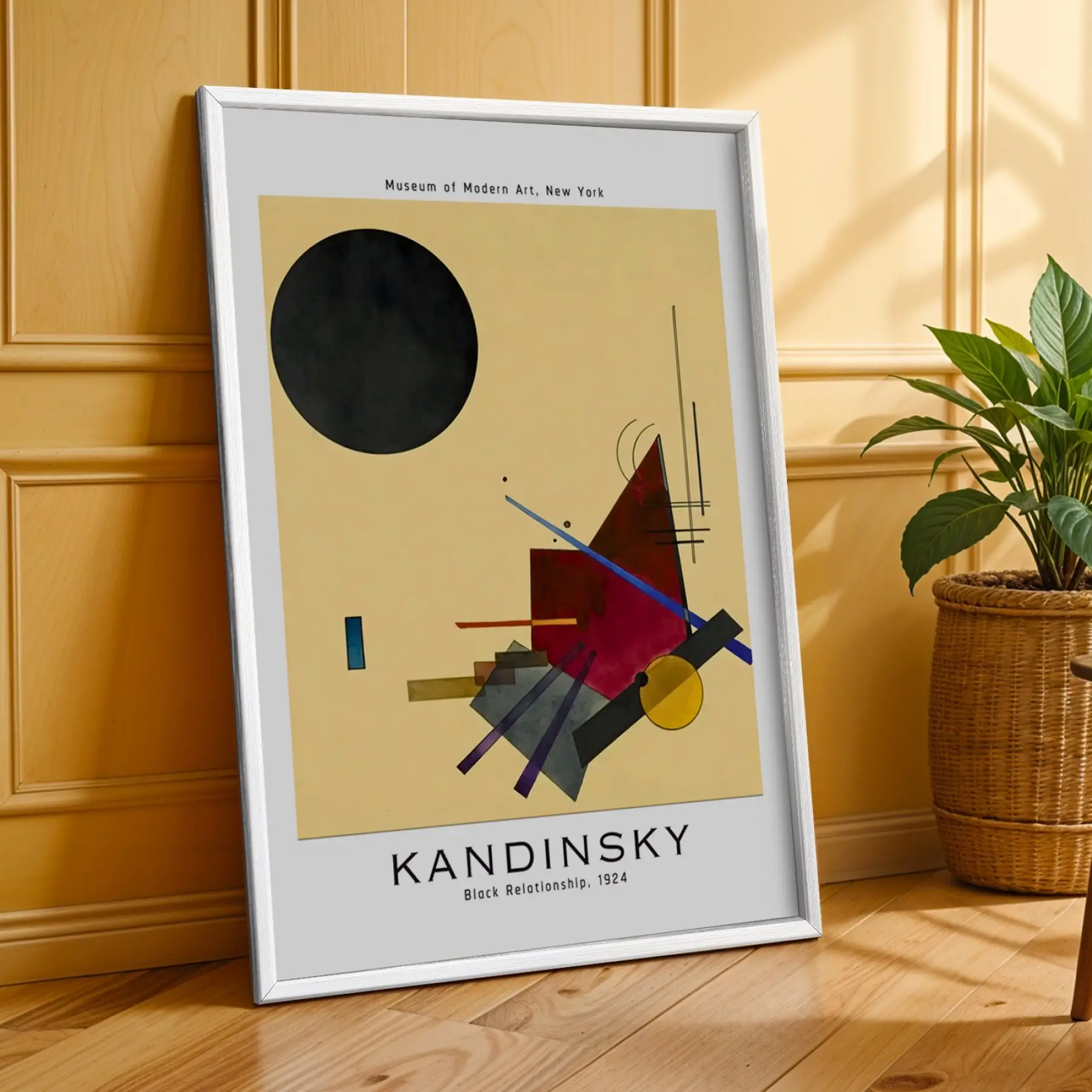 Kandinsky Soyut Duvar Sanatı Beyaz Çerçeveli 3lü Ahşap Tablo Seti
