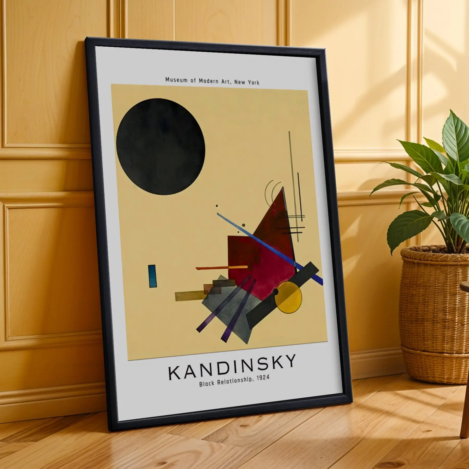 Kandinsky Soyut Duvar Sanatı Siyah Çerçeveli 3lü Ahşap Tablo Seti
