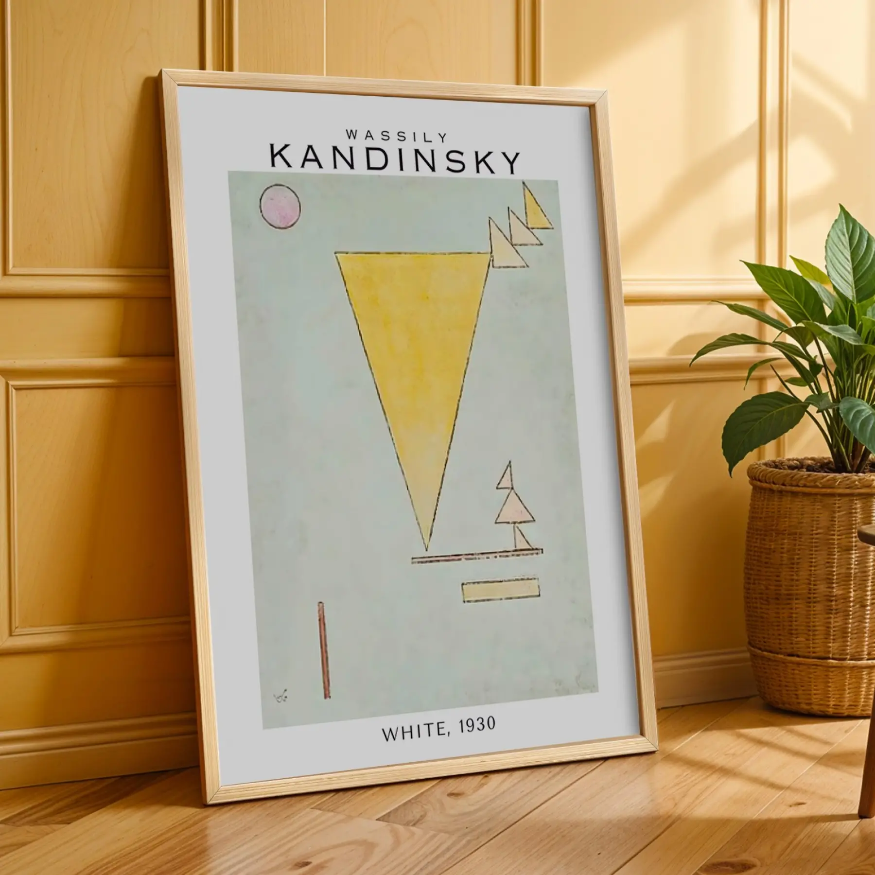 Kandinsky Soyut Geometrik Sanat Doğal Ahşap Çerçeveli 3lü Tablo Seti