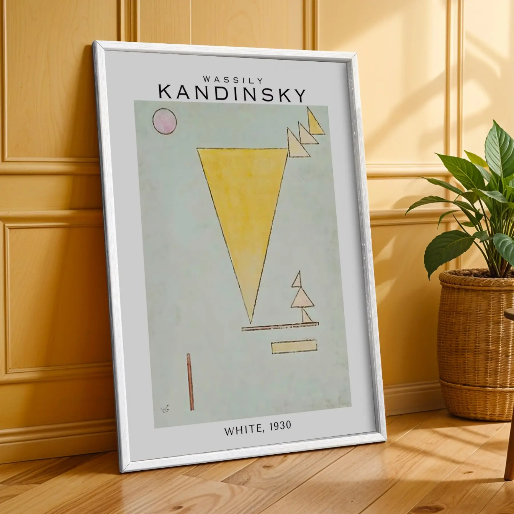 Kandinsky Soyut Geometrik Sanat Beyaz Çerçeveli 3lü Ahşap Tablo Seti