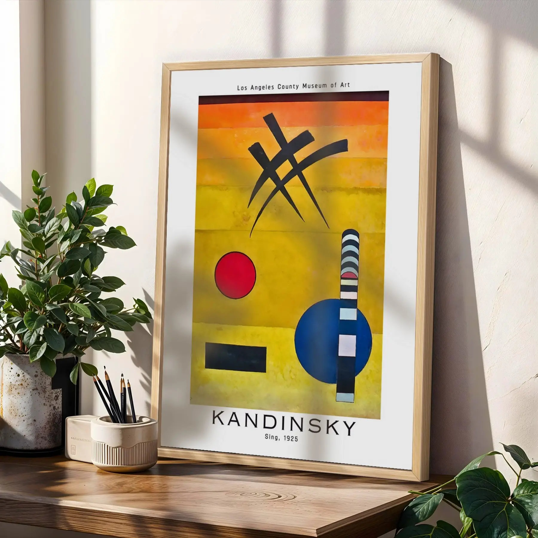 Kandinsky Dinamik Soyutlar Doğal Ahşap Çerçeveli 3lü Tablo Seti
