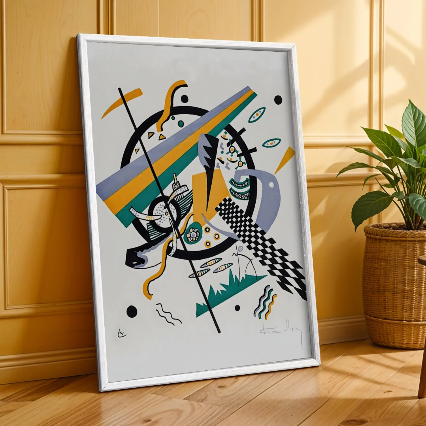 Kandinsky Dinamik Soyutlar Beyaz Çerçeveli 3lü Ahşap Tablo Seti