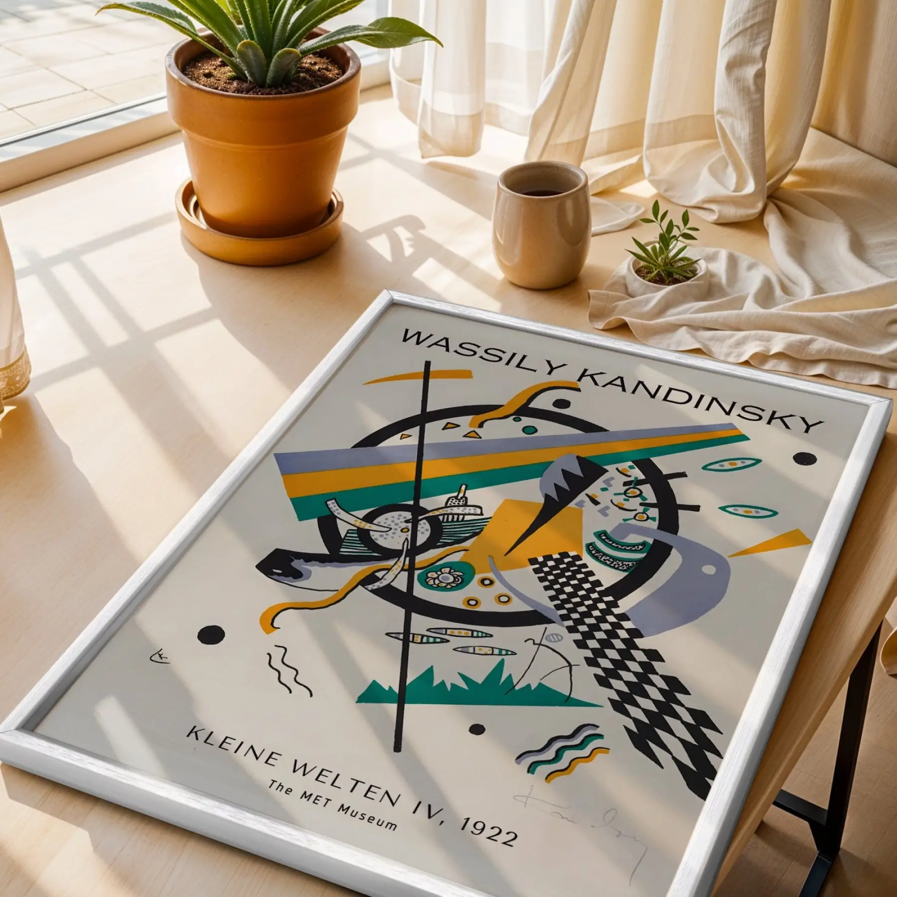 Kandinsky Dinamik Soyutlar Beyaz Çerçeveli 3lü Ahşap Tablo Seti