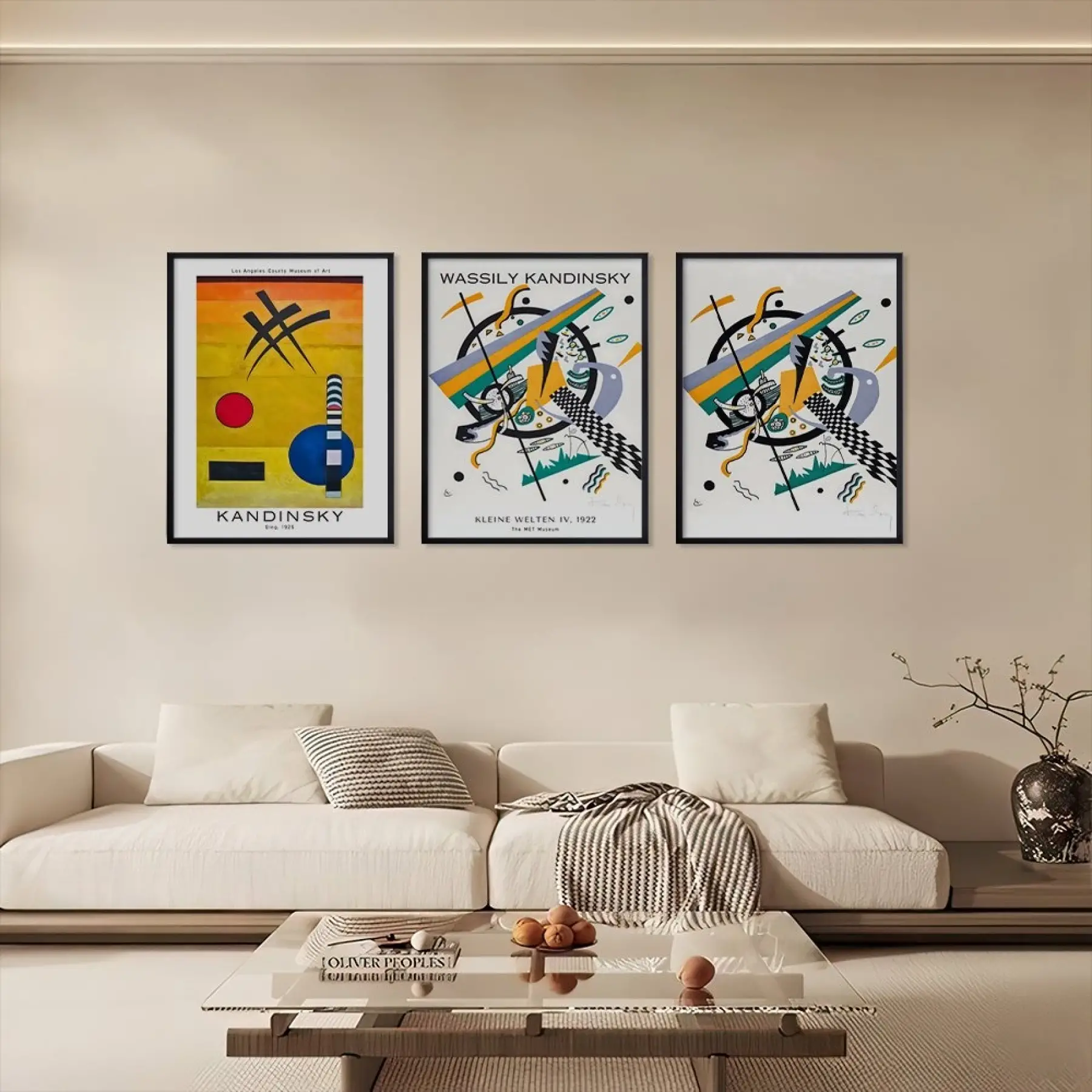 Kandinsky Dinamik Soyutlar Siyah Çerçeveli 3lü Ahşap Tablo Seti