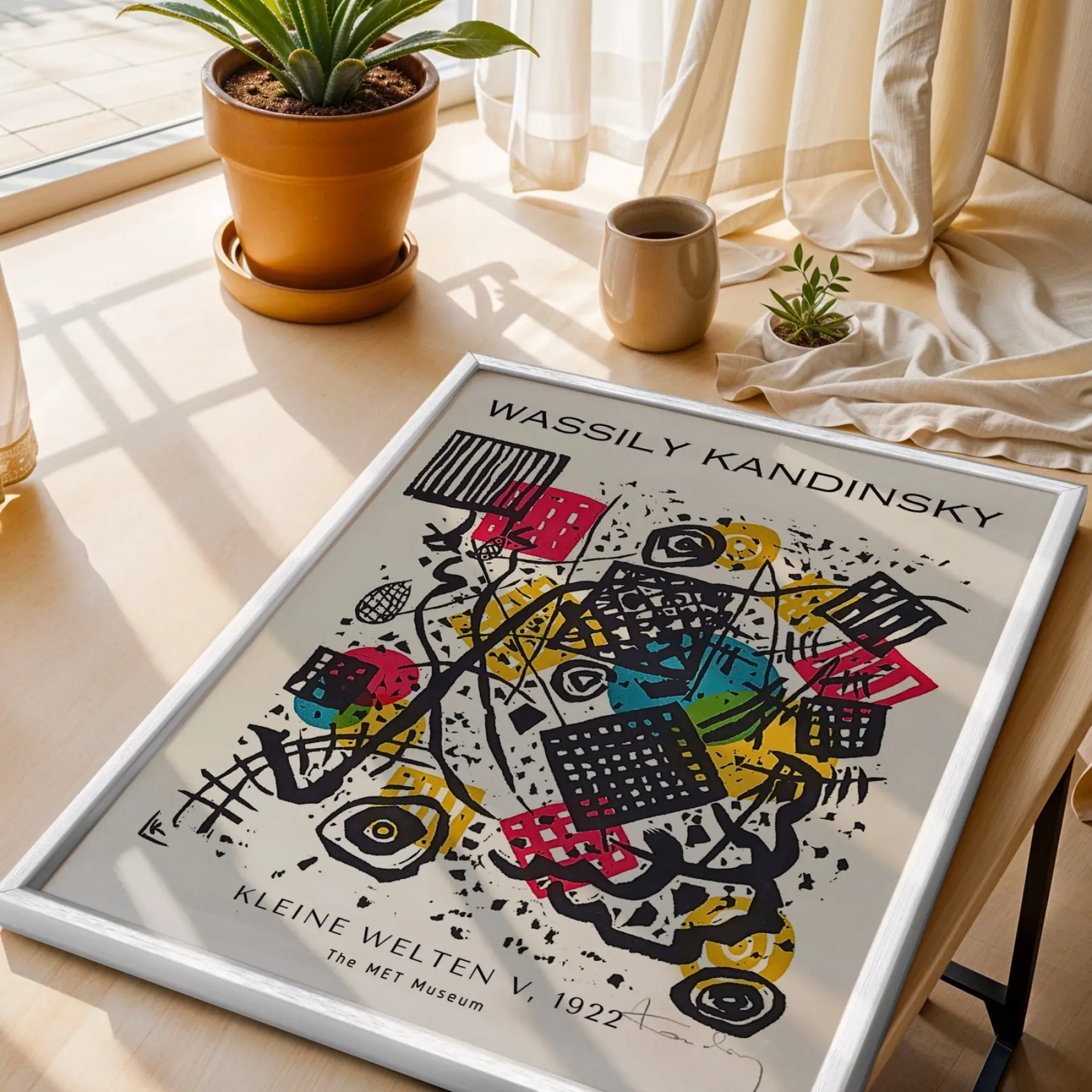 Kandinsky Soyut Kompozisyon Beyaz Çerçeveli 3lü Ahşap Tablo Seti