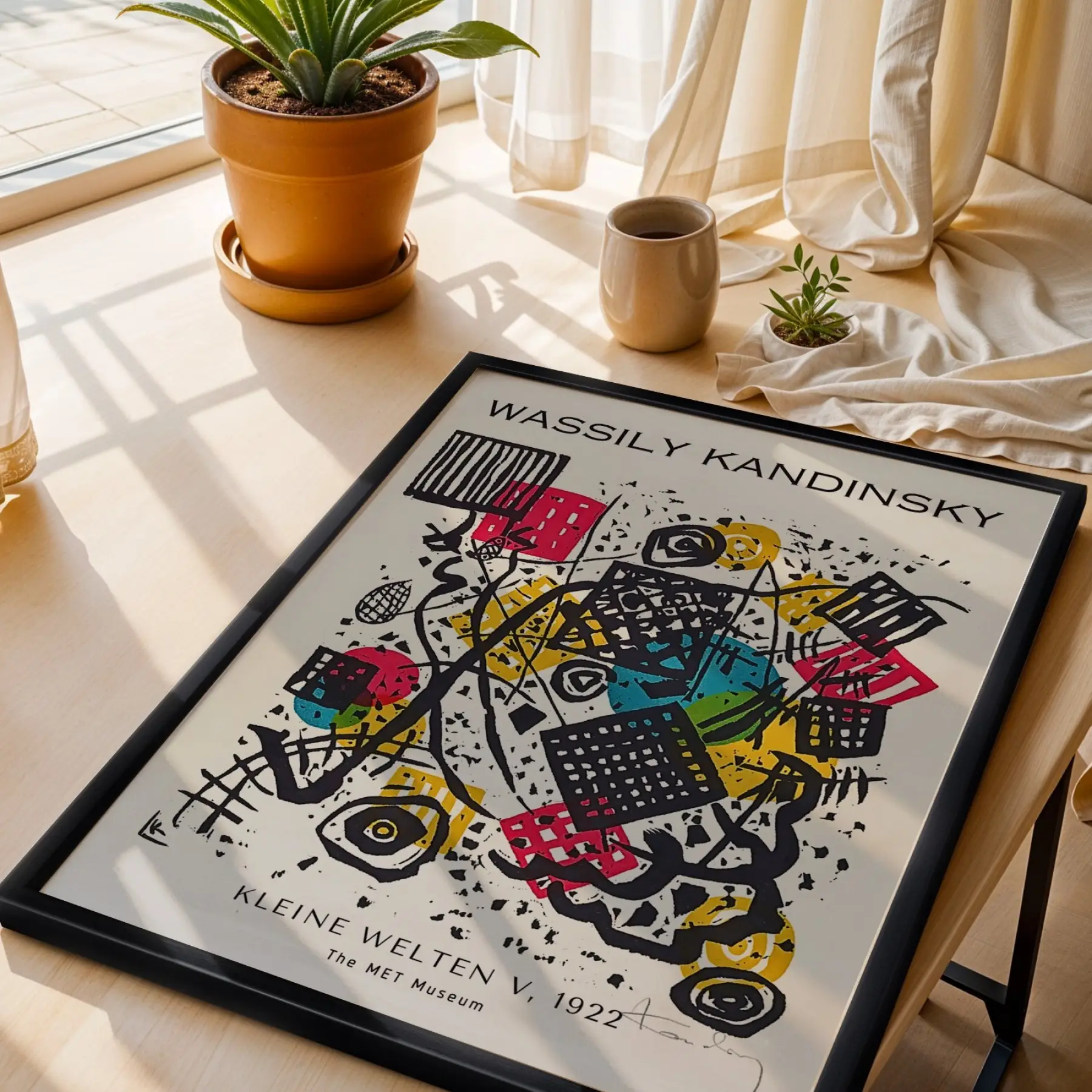 Kandinsky Soyut Kompozisyon Siyah Çerçeveli 3lü Ahşap Tablo Seti