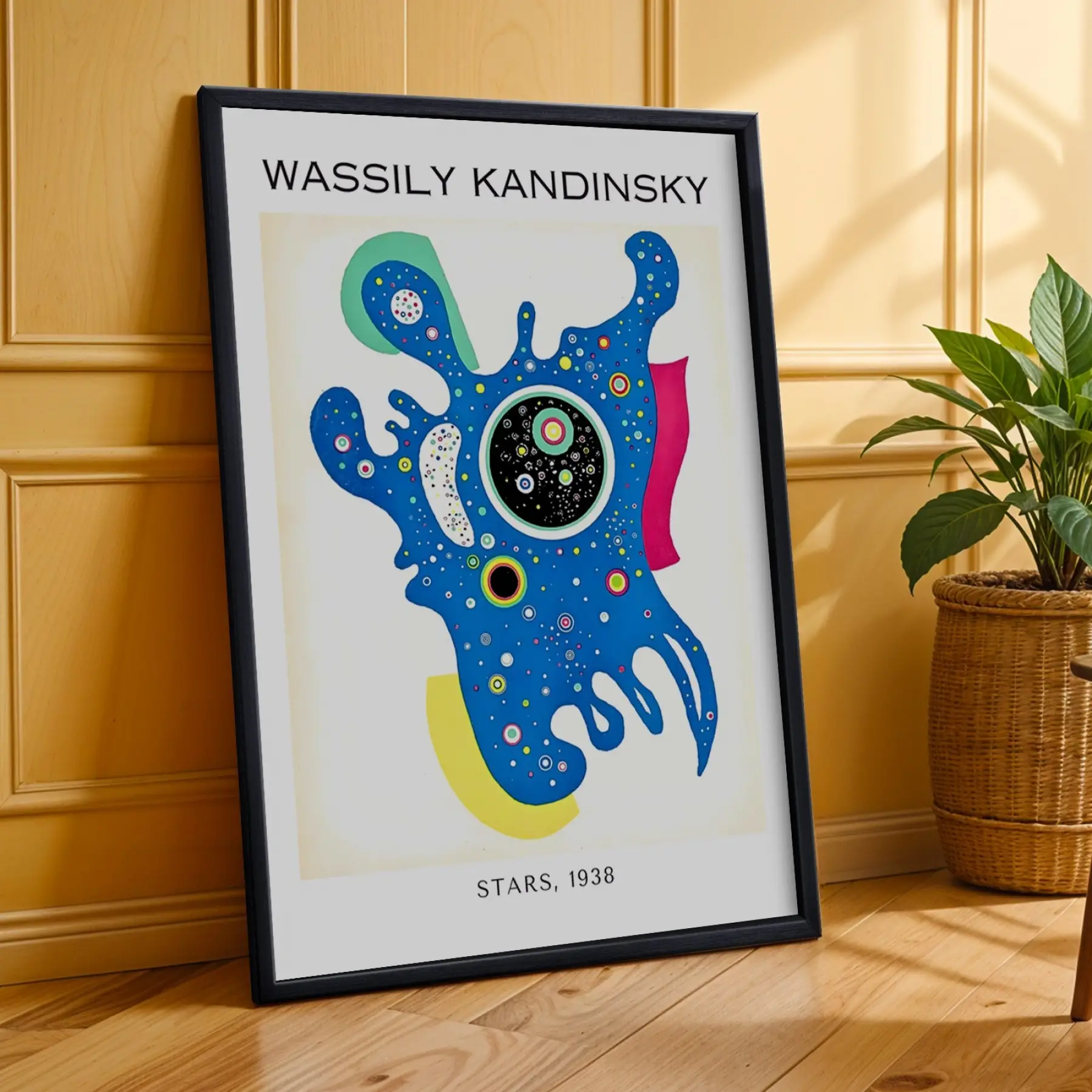 Kandinsky Soyut Kompozisyon Siyah Çerçeveli 3lü Ahşap Tablo Seti