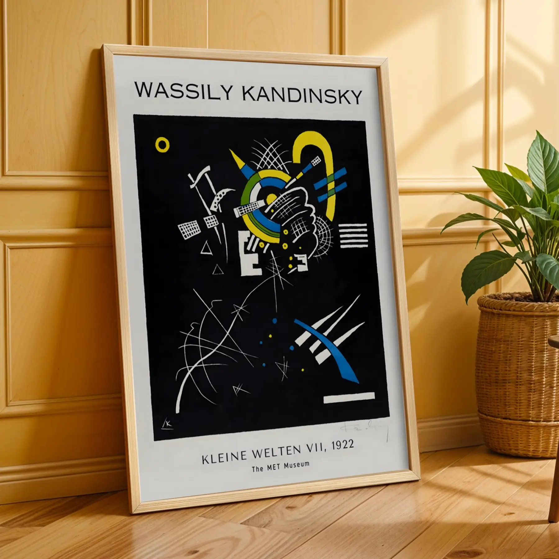 Kandinsky Soyut Dinamikler Doğal Ahşap Çerçeveli 3lü Tablo Seti