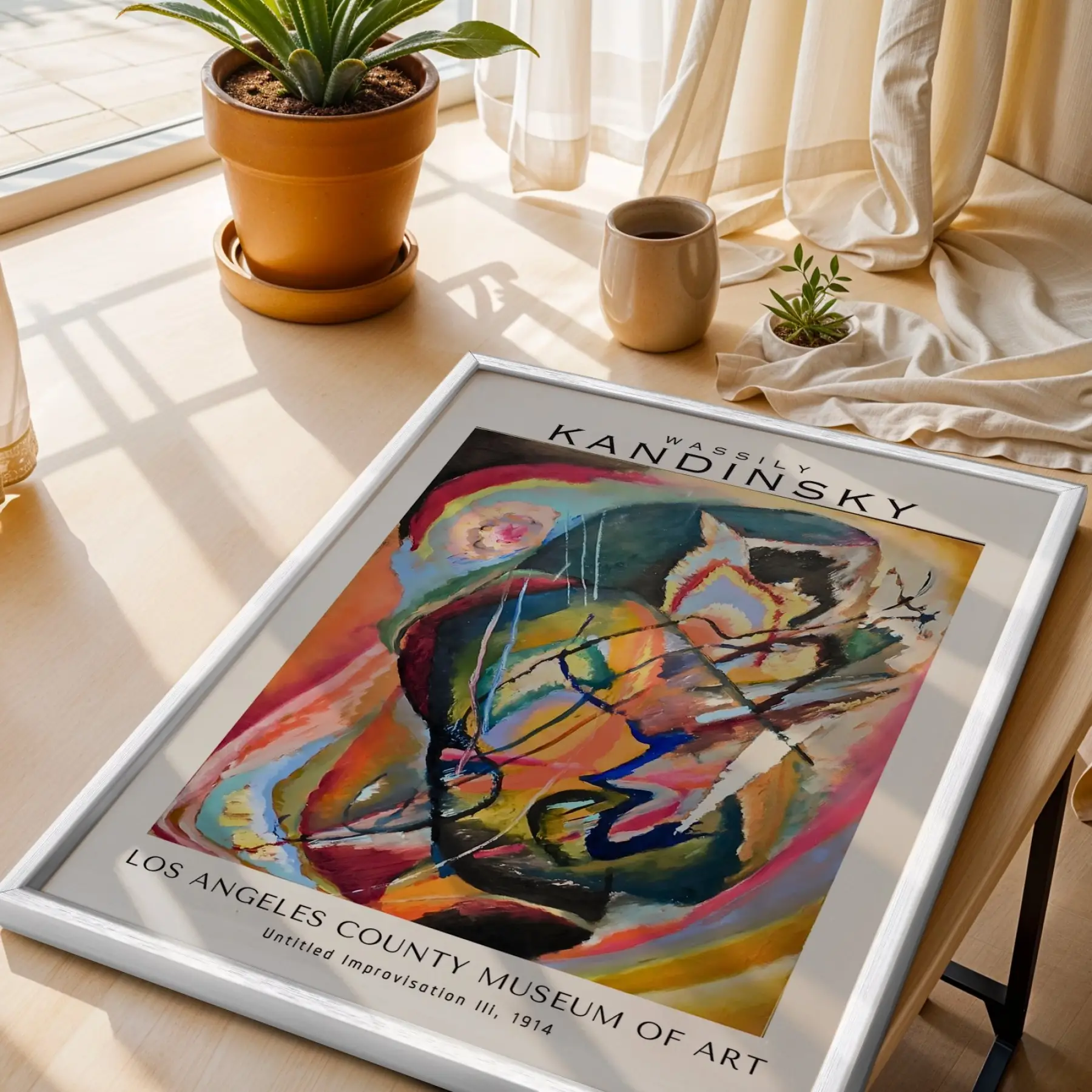 Kandinsky Soyut Dinamikler Beyaz Çerçeveli 3lü Ahşap Tablo Seti