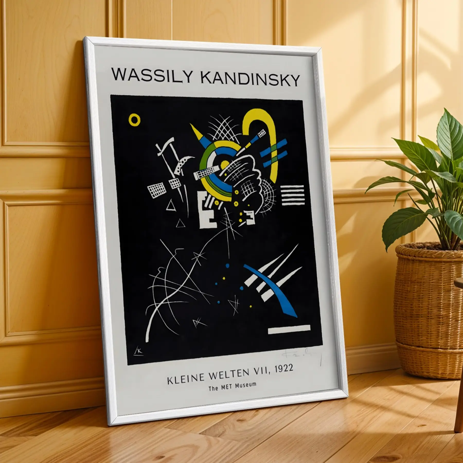 Kandinsky Soyut Dinamikler Beyaz Çerçeveli 3lü Ahşap Tablo Seti