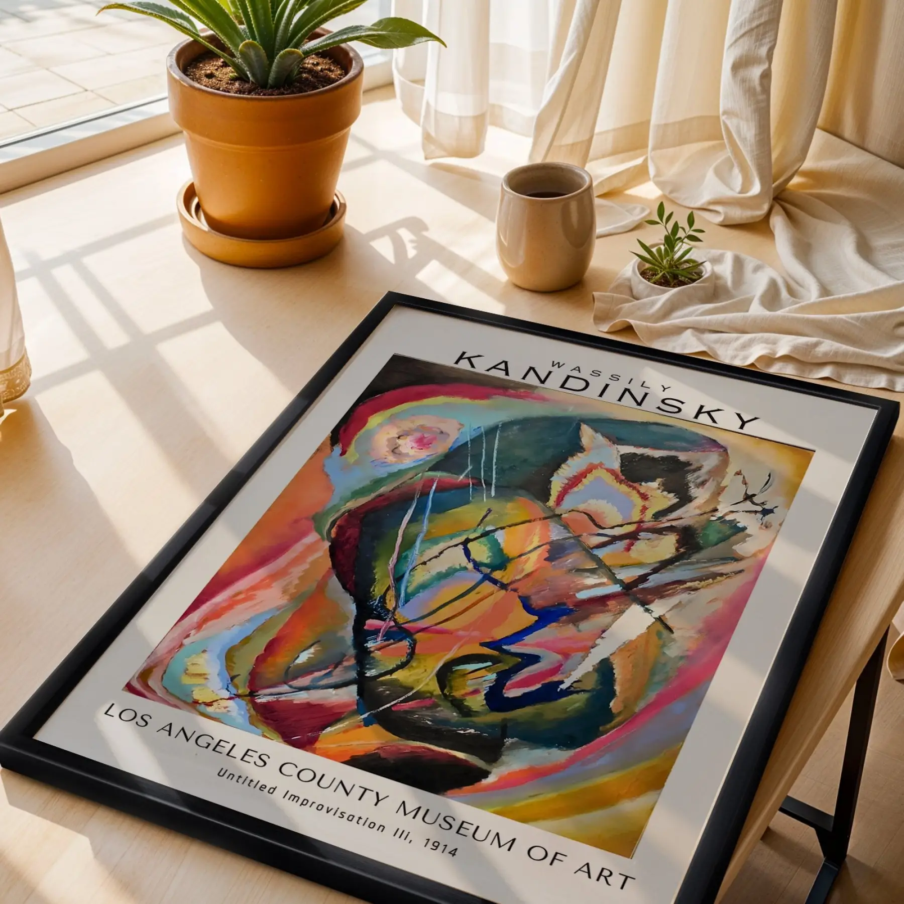 Kandinsky Soyut Dinamikler Siyah Çerçeveli 3lü Ahşap Tablo Seti