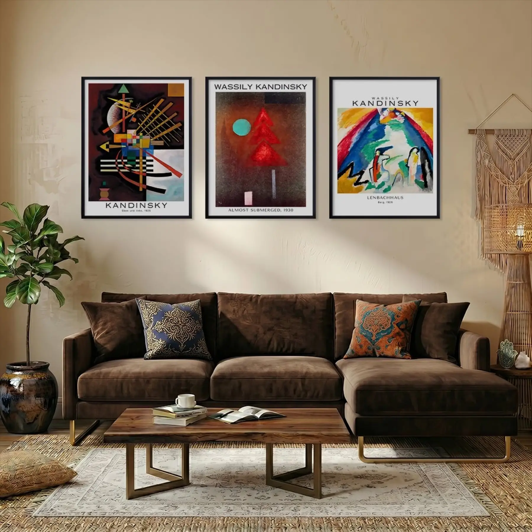 Dinamik Soyut Sanat Koleksiyonu Siyah Çerçeveli 3lü Ahşap Tablo Seti