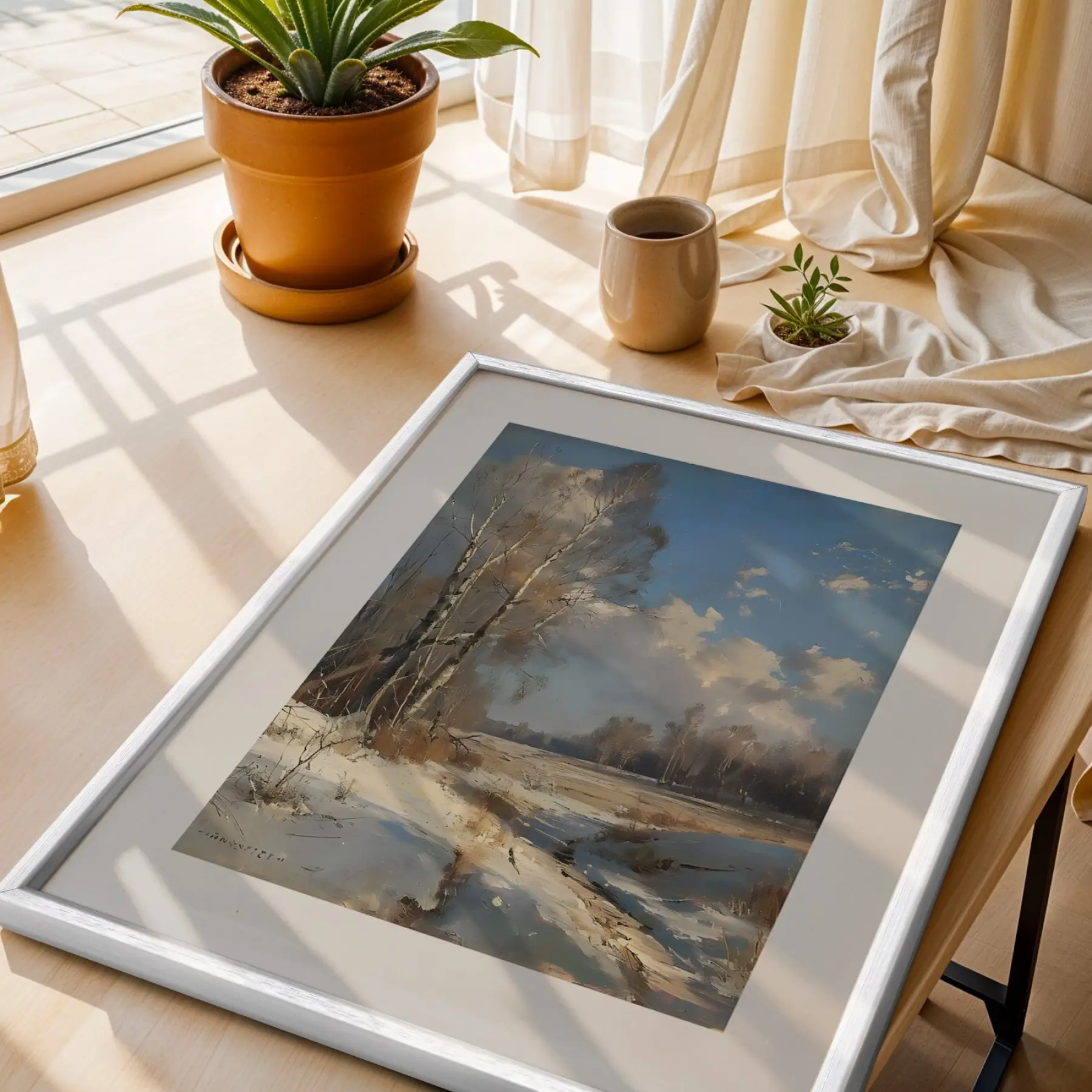 İris Kış Figüratif Sanat Seti Beyaz Çerçeveli 3lü Ahşap Tablo Seti