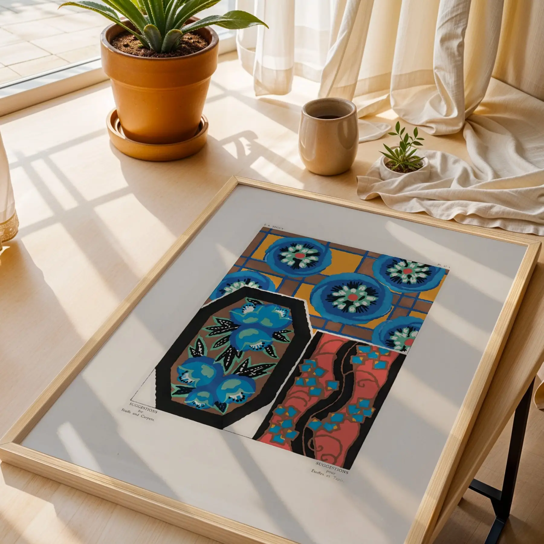 Ukiyo-e Mistik Japon Desenleri Doğal Ahşap Çerçeveli 3lü Tablo Seti