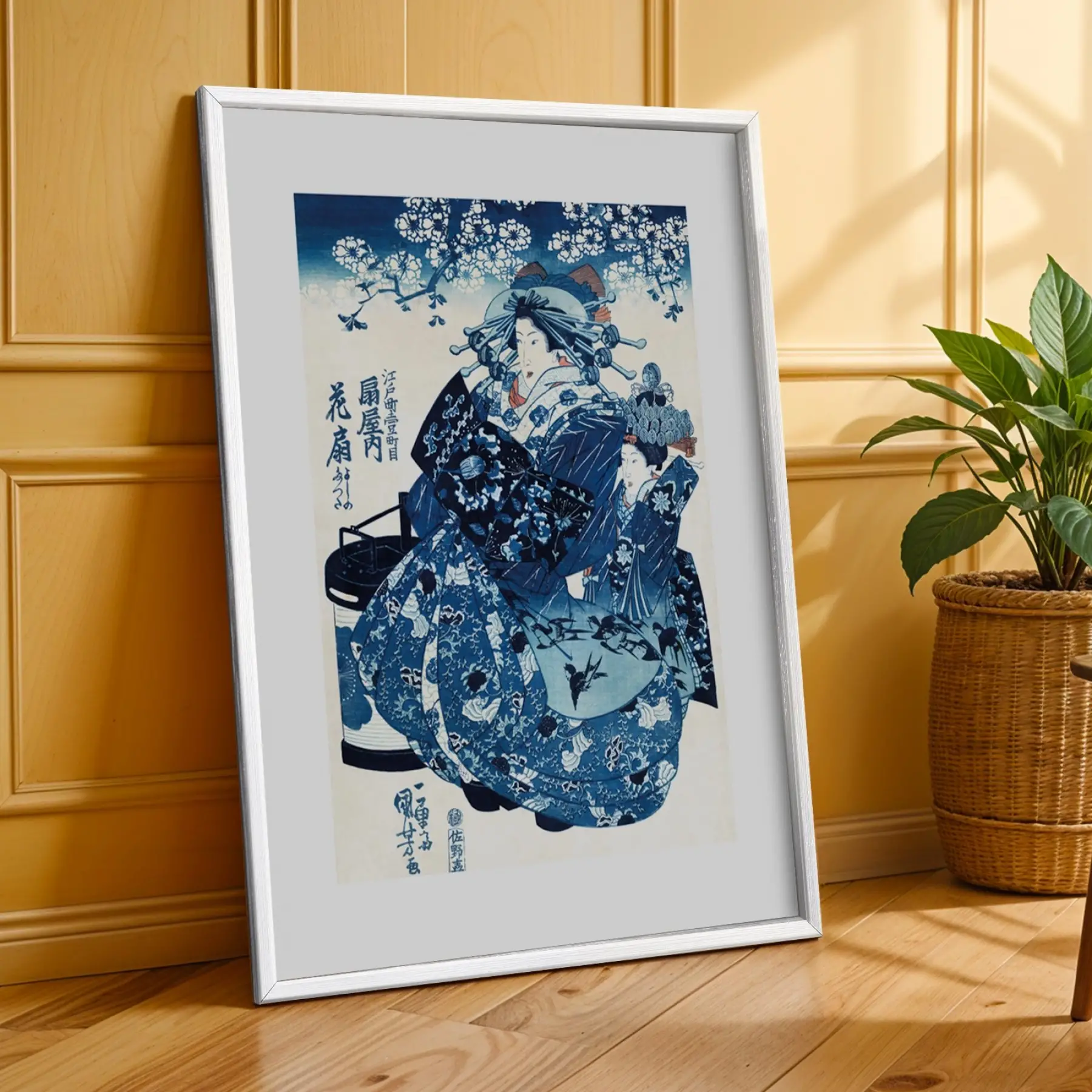 Ukiyo-e Mistik Japon Desenleri Beyaz Çerçeveli 3lü Ahşap Tablo Seti
