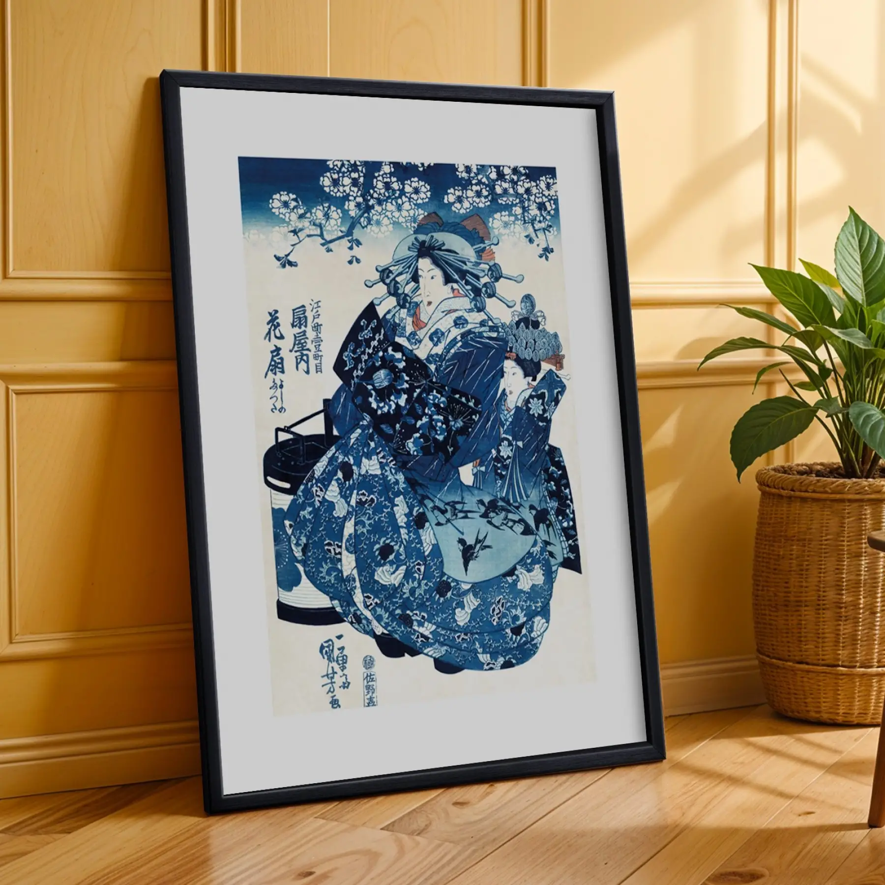 Ukiyo-e Mistik Japon Desenleri Siyah Çerçeveli 3lü Ahşap Tablo Seti