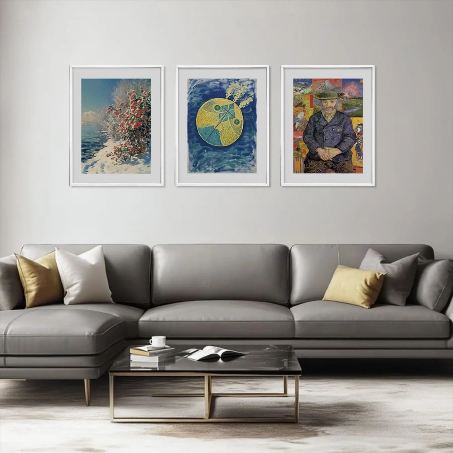 Diverjan Sanat Üçlüsü Beyaz Çerçeveli 3lü Ahşap Tablo Seti