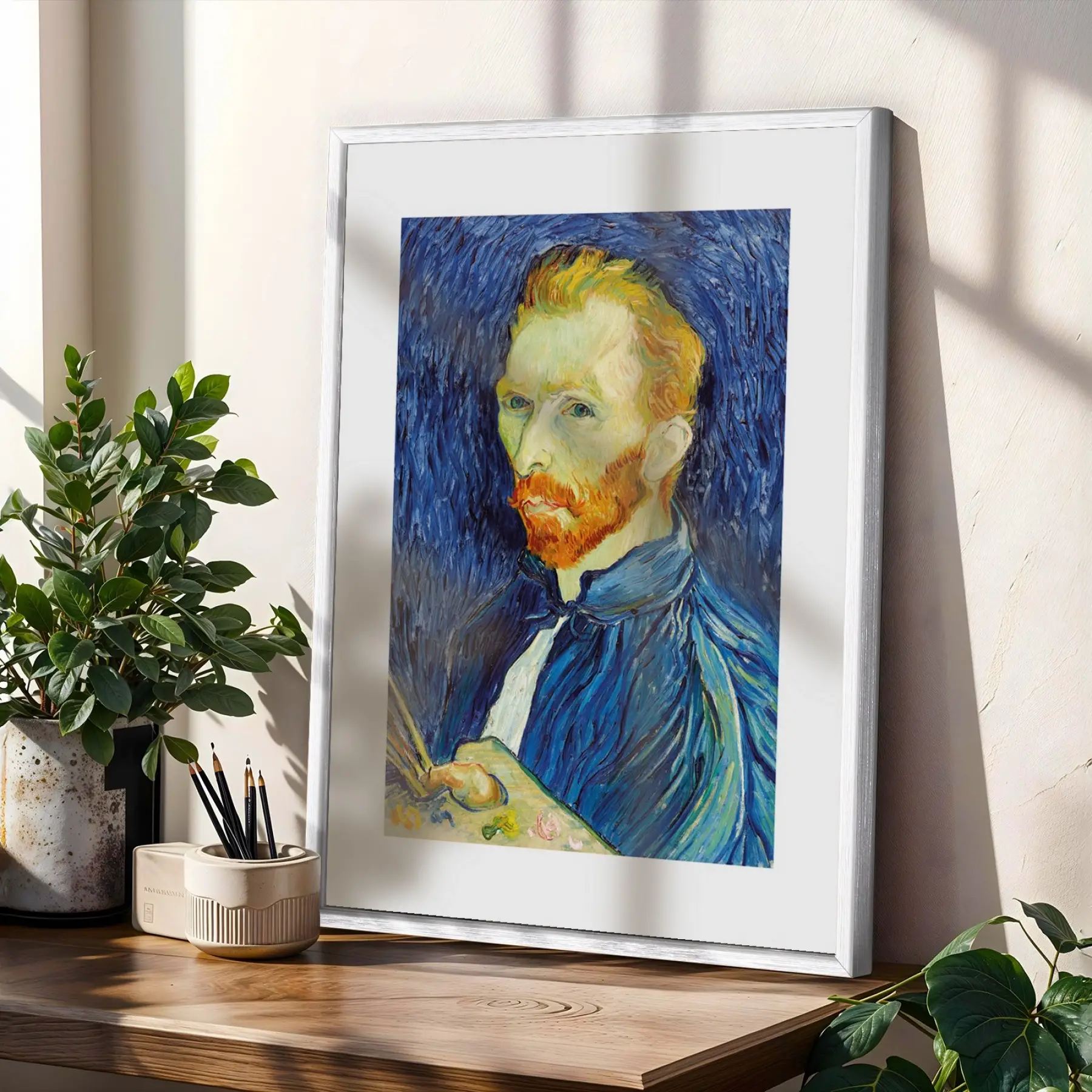 Van Gogh Derin Mavi Koleksiyon Beyaz Çerçeveli 3lü Ahşap Tablo Seti