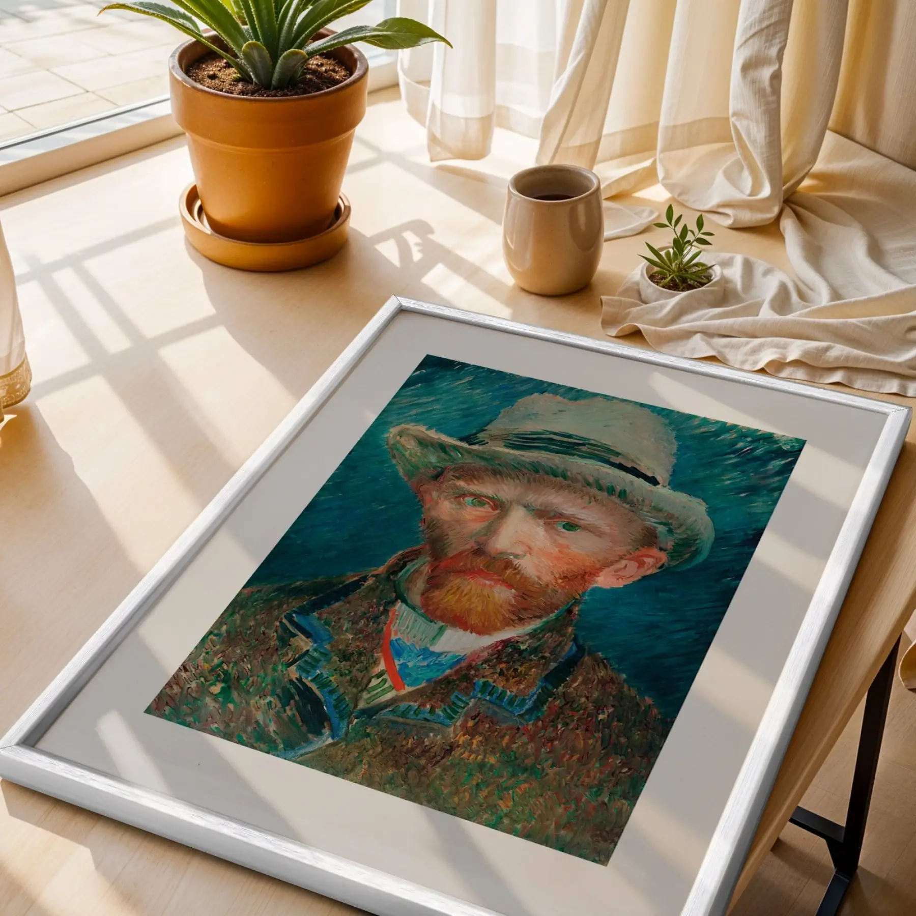 Van Gogh Derin Mavi Koleksiyon Beyaz Çerçeveli 3lü Ahşap Tablo Seti