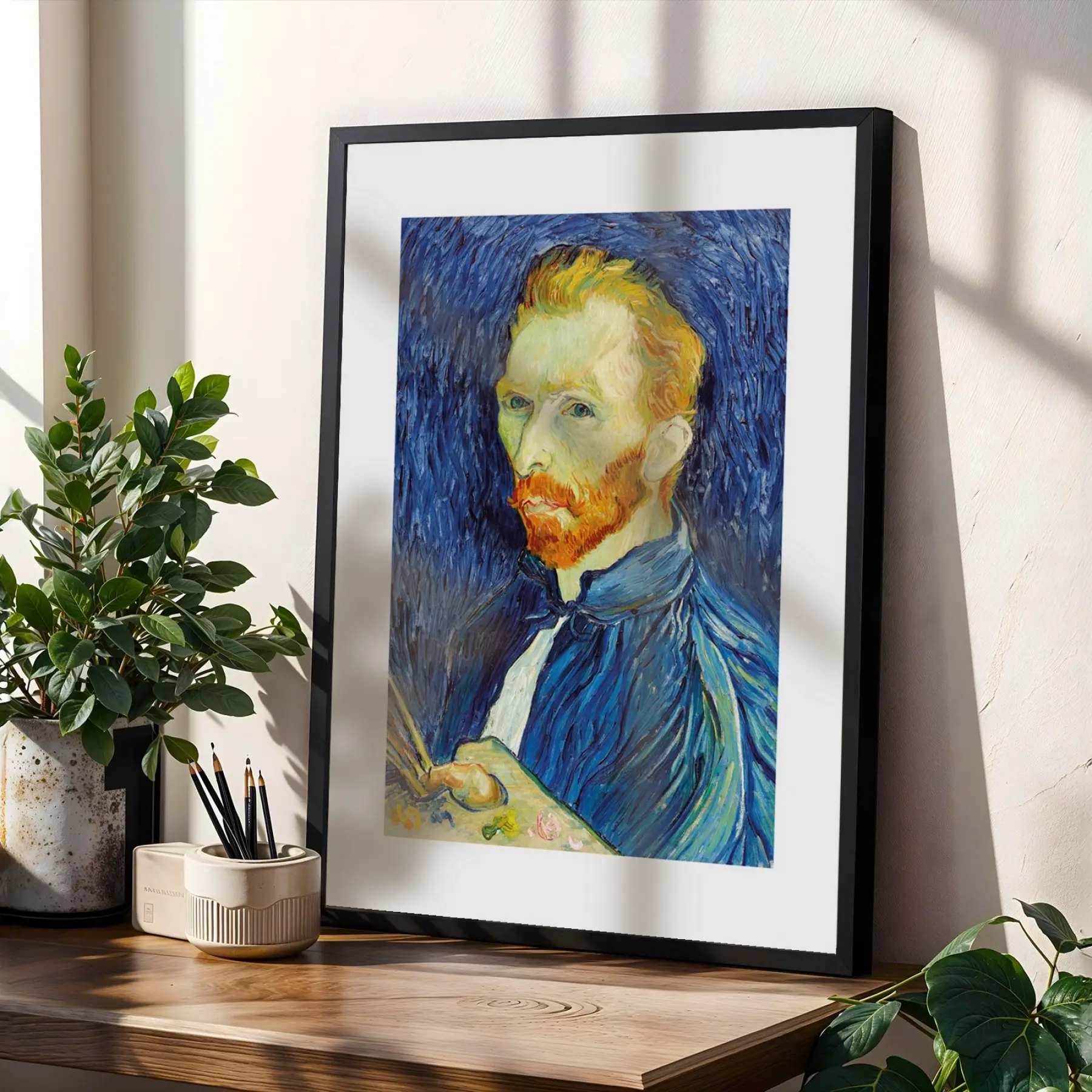 Van Gogh Derin Mavi Koleksiyon Siyah Çerçeveli 3lü Ahşap Tablo Seti
