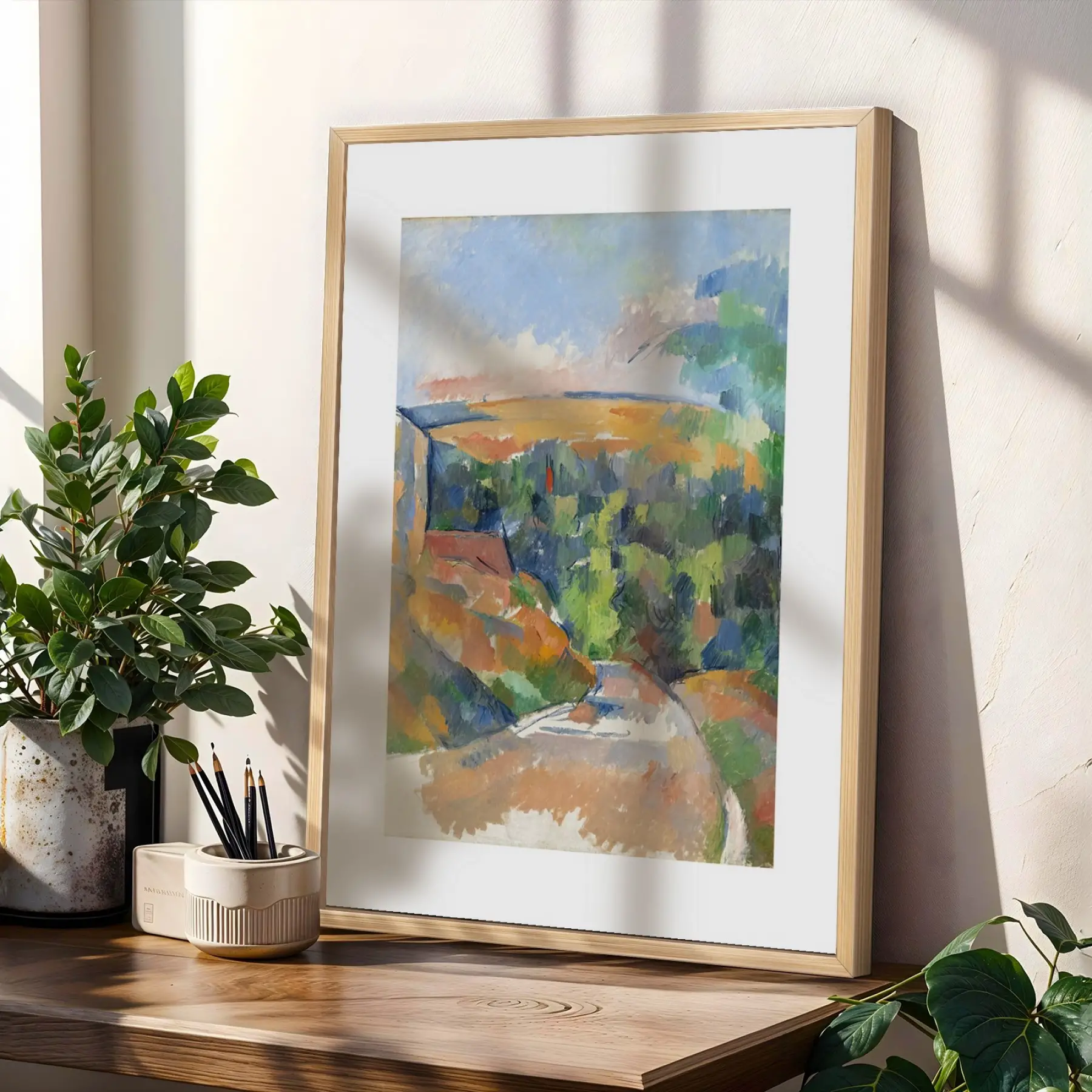 Sanatsal Manzara Keşfi Doğal Ahşap Çerçeveli 3lü Tablo Seti