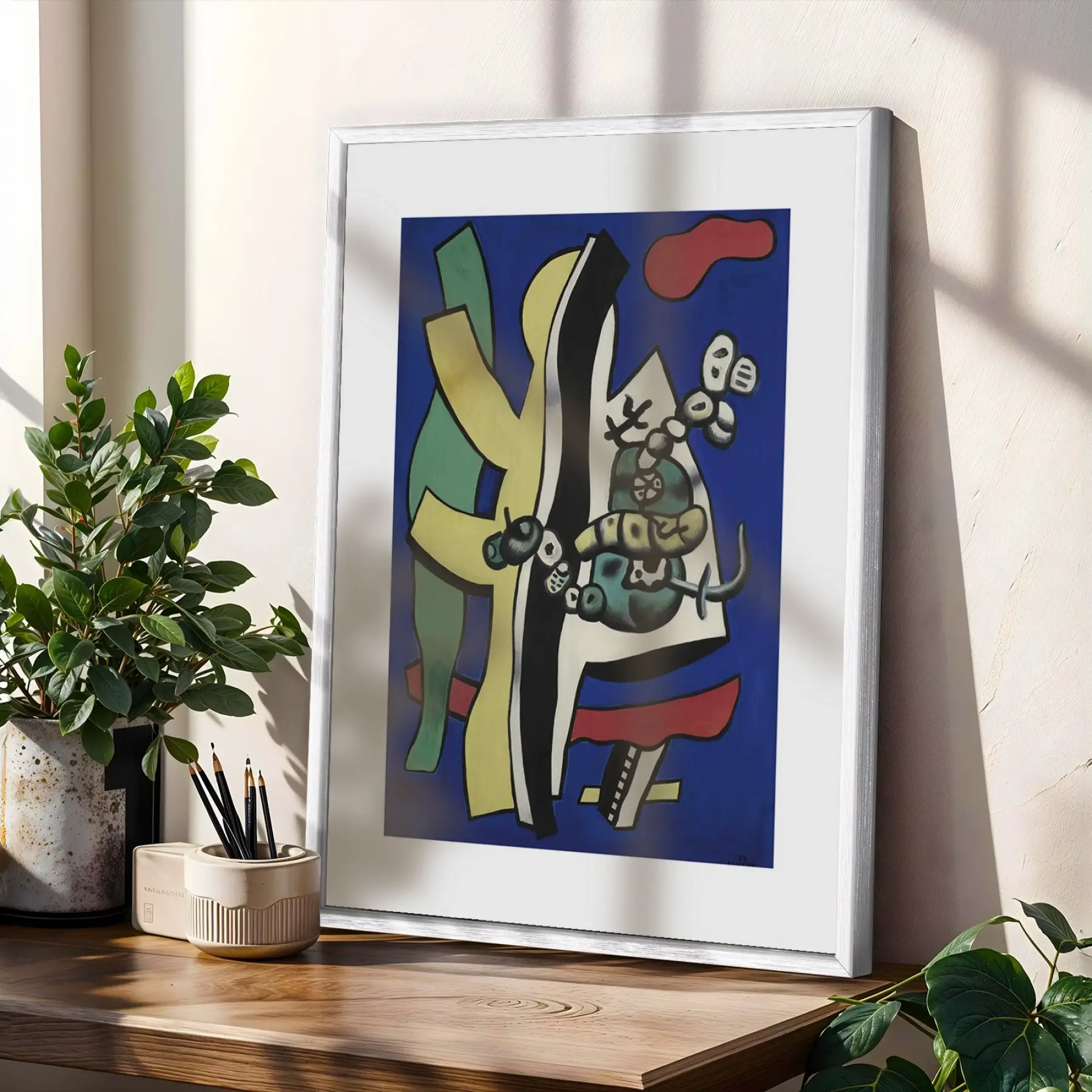 Kübist Peyzaj Sanat Koleksiyonu Beyaz Çerçeveli 3lü Ahşap Tablo Seti