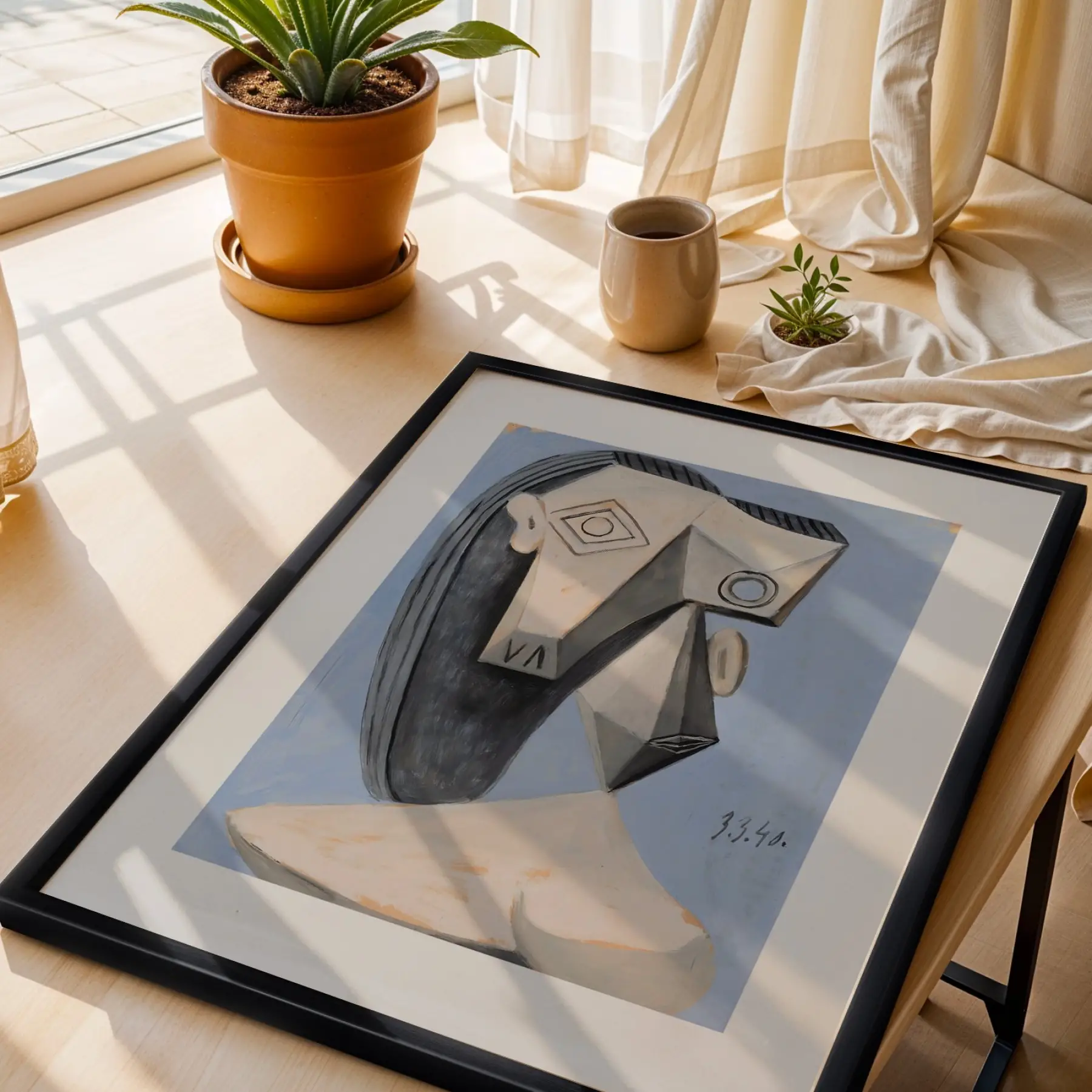 Kübist Peyzaj Sanat Koleksiyonu Siyah Çerçeveli 3lü Ahşap Tablo Seti