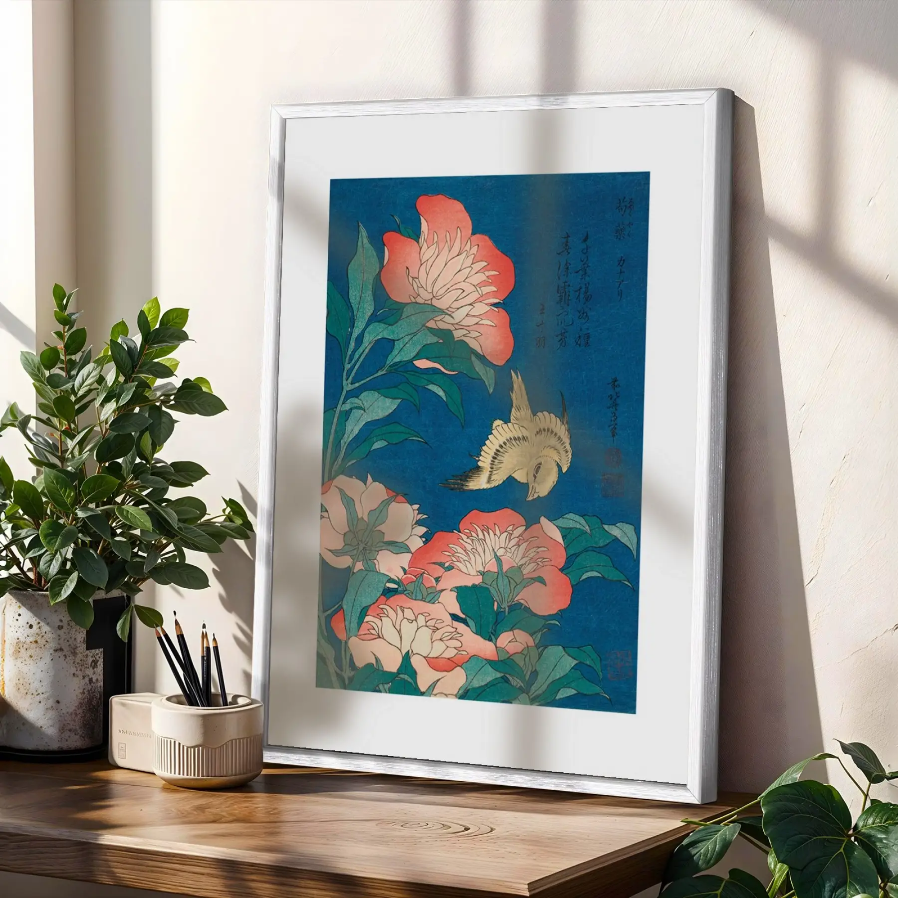 Uzak Doğu Klasik Sanat Seti Beyaz Çerçeveli 3lü Ahşap Tablo Seti